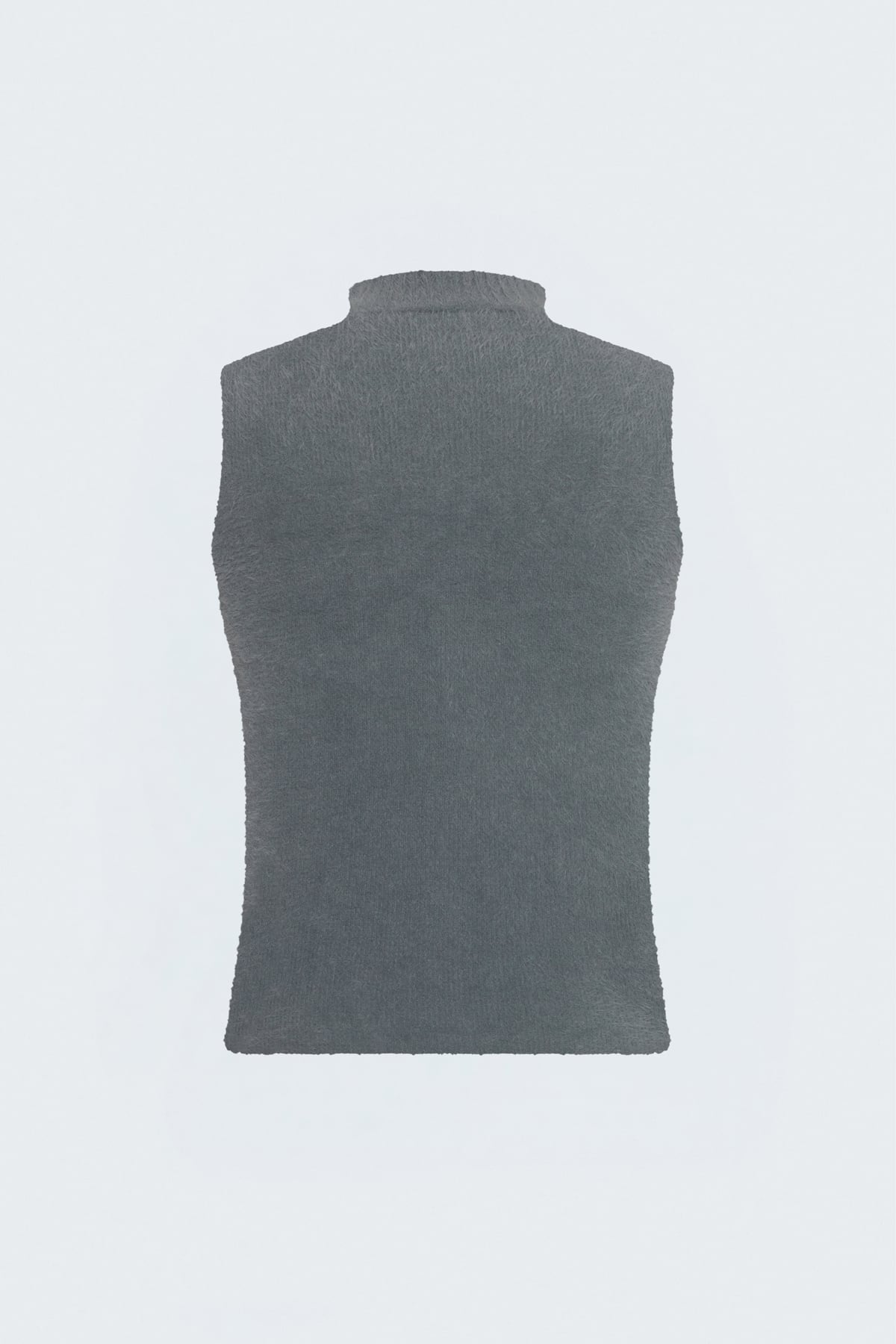 Zero Sleeve Bearded Knit Blouse - Anthracıte