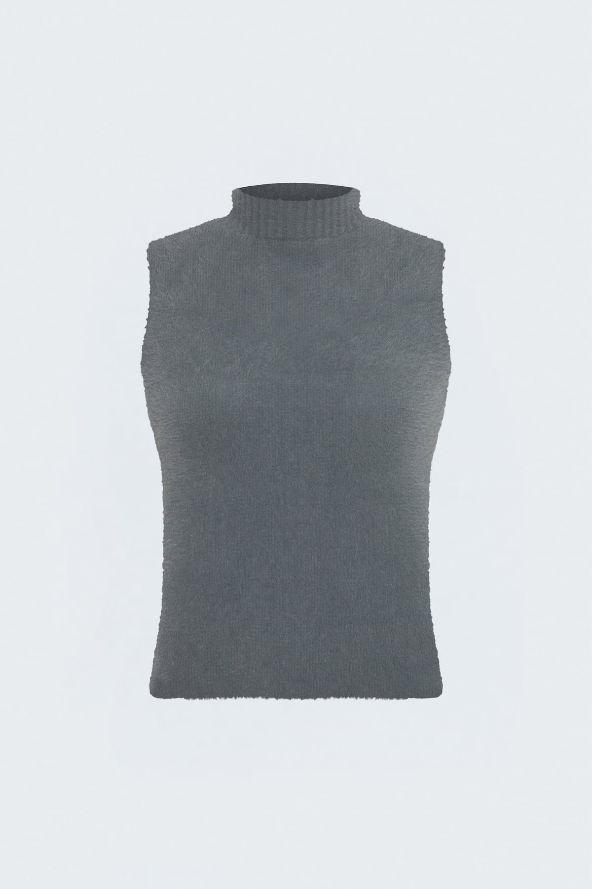 Zero Sleeve Bearded Knit Blouse - Anthracıte