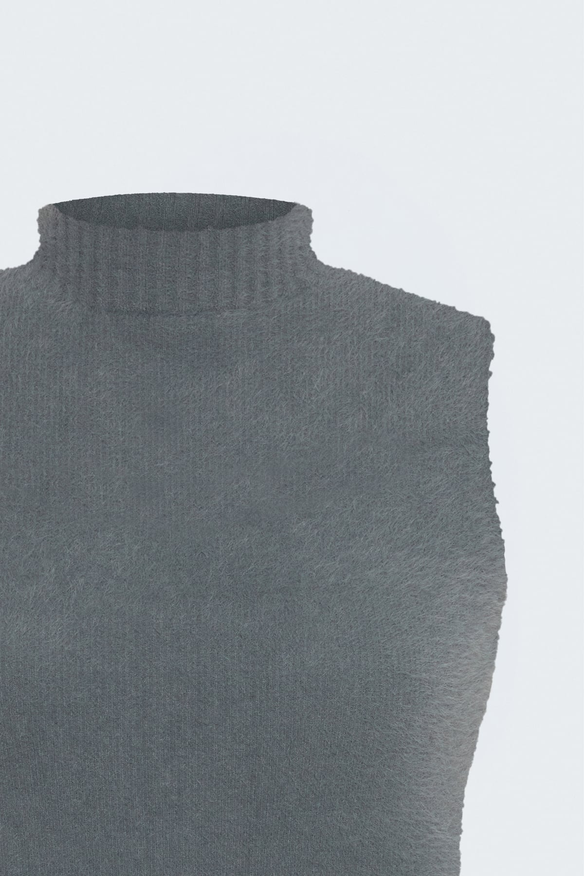 Zero Sleeve Bearded Knit Blouse - Anthracıte