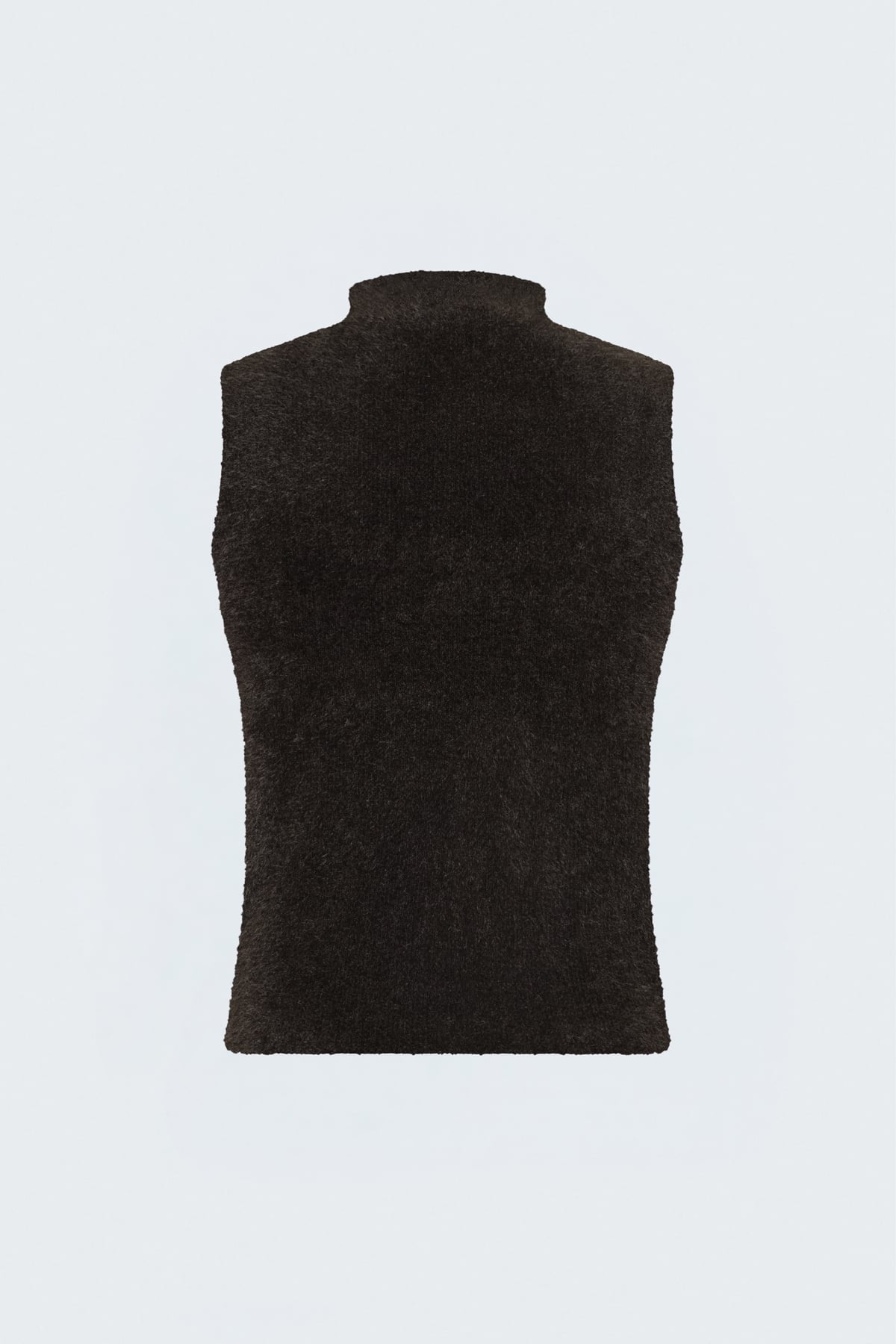 Zero Sleeve Bearded Knit Blouse - Brown