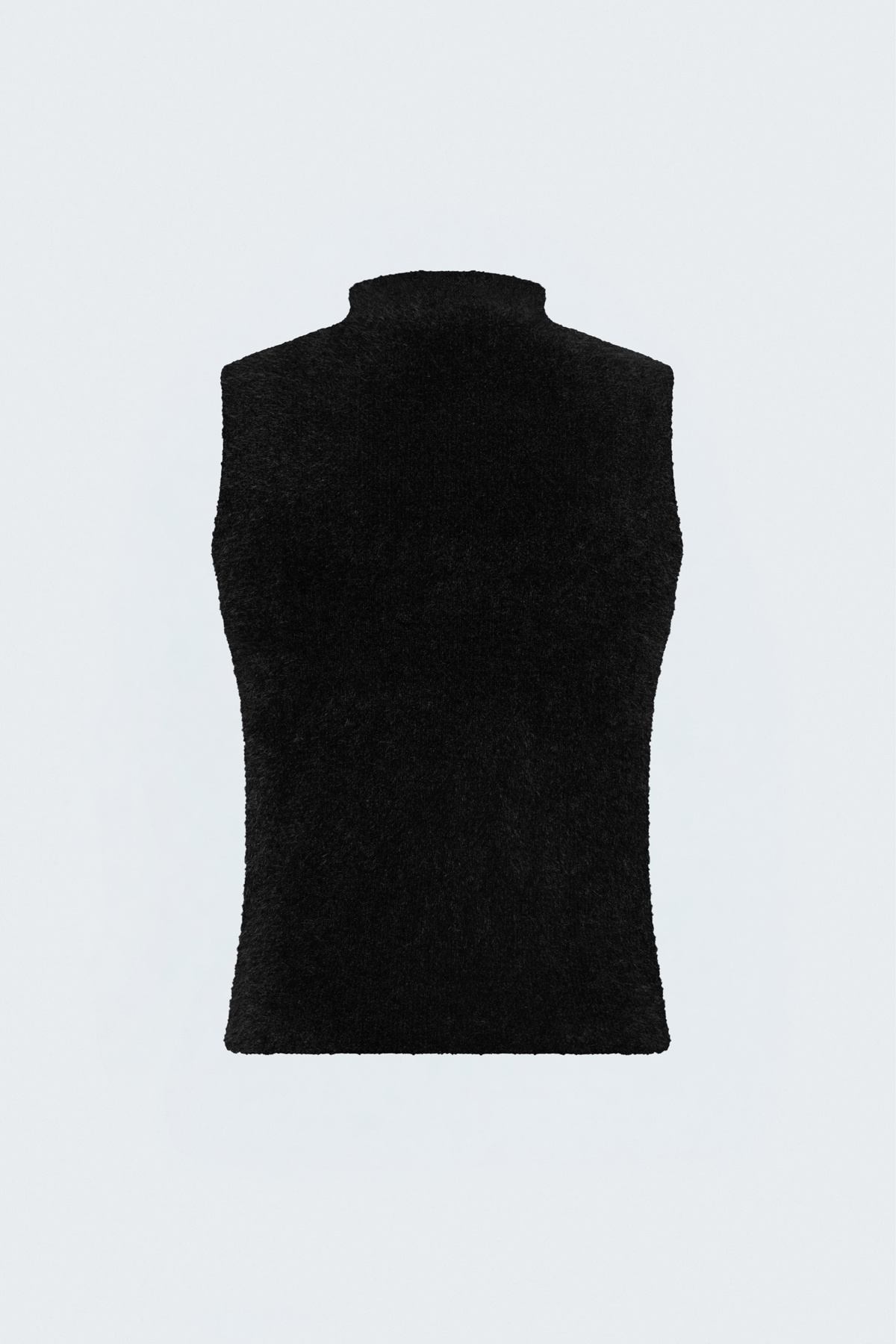 Zero Sleeve Bearded Knit Blouse - Black