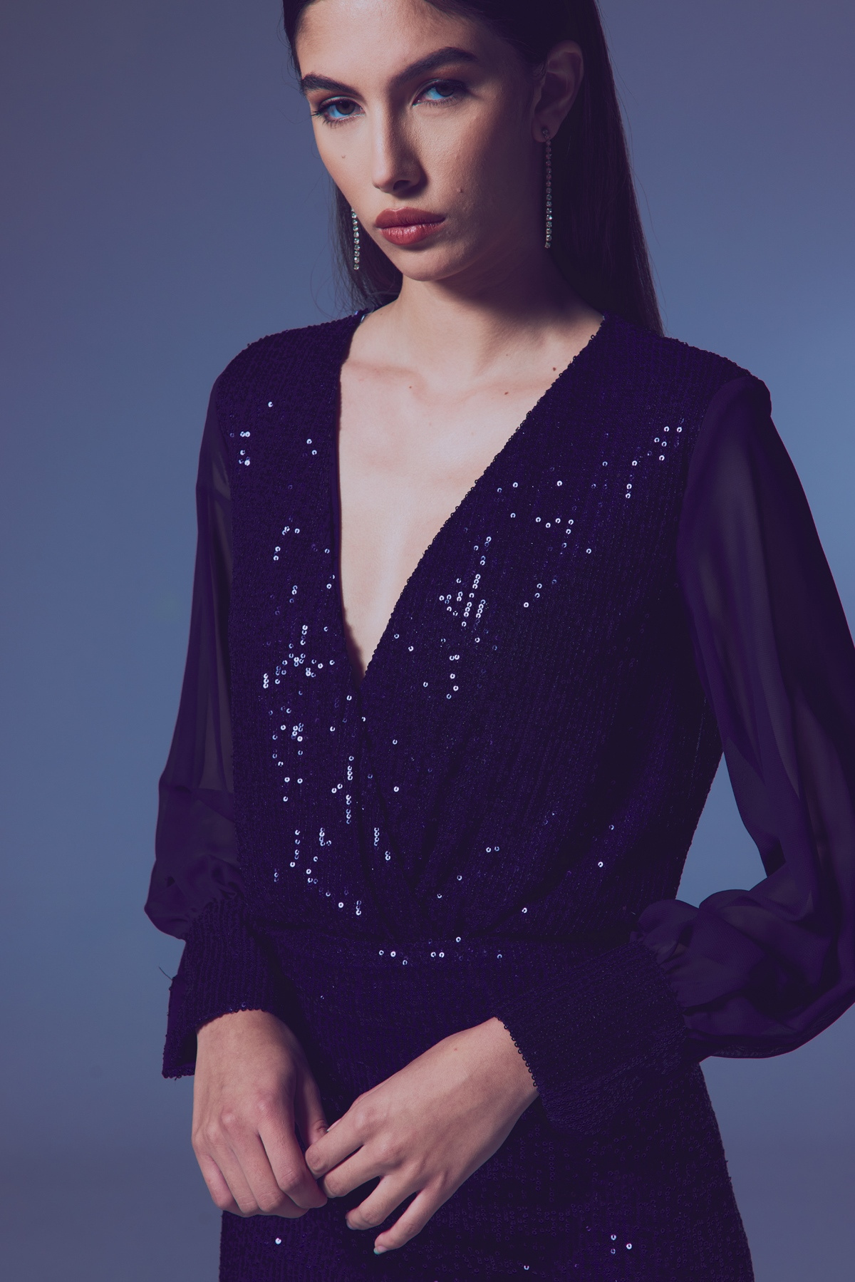 Şifon Kol Bodysuit Bluz - Lacivert