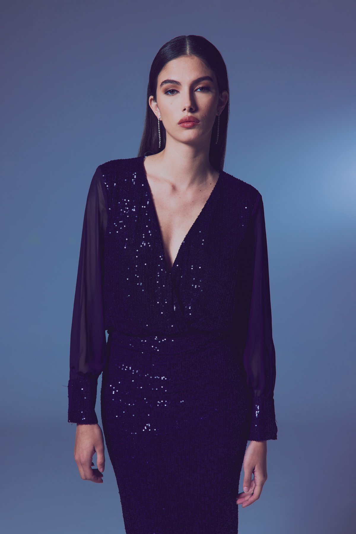 Şifon Kol Bodysuit Bluz - Lacivert