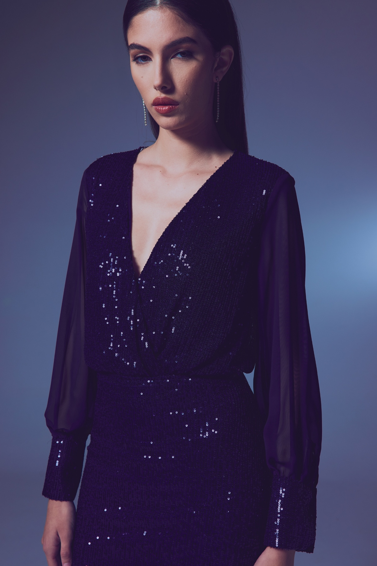 Şifon Kol Bodysuit Bluz - Lacivert