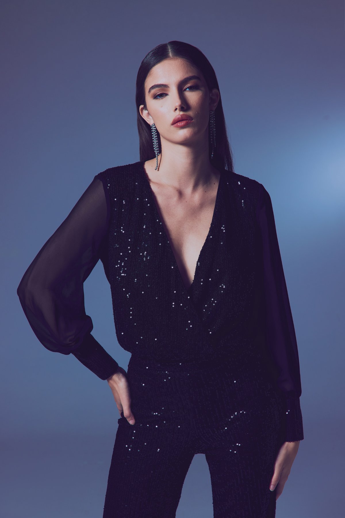 Şifon Kol Bodysuit Bluz - Siyah