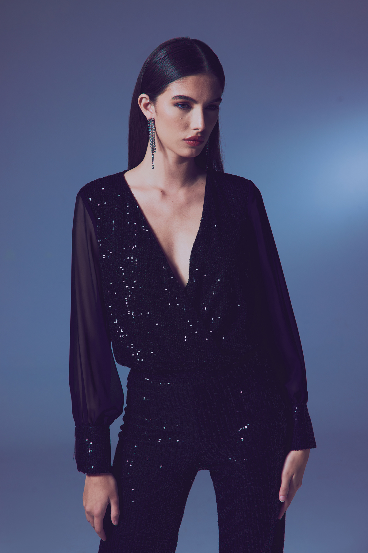 Şifon Kol Bodysuit Bluz - Siyah