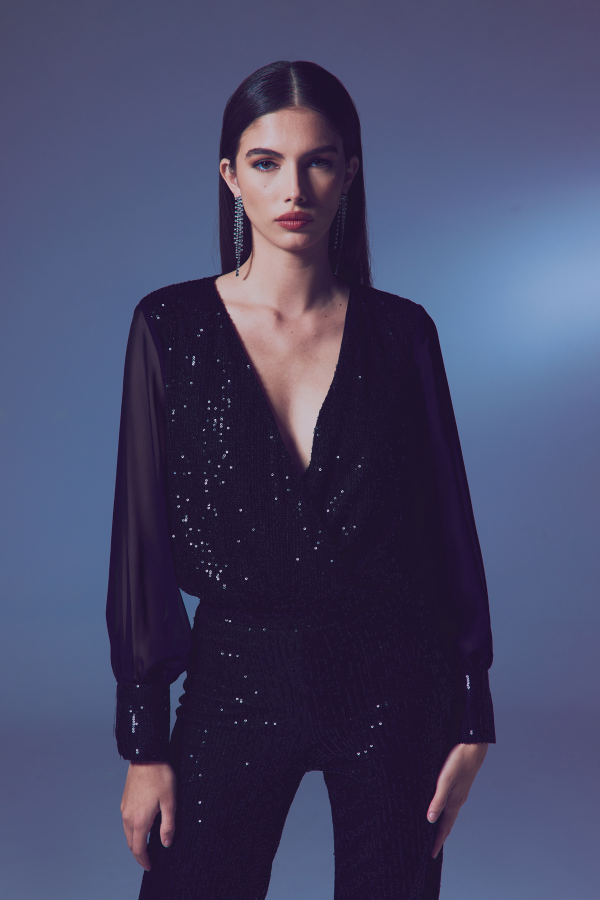 Şifon Kol Bodysuit Bluz - Siyah