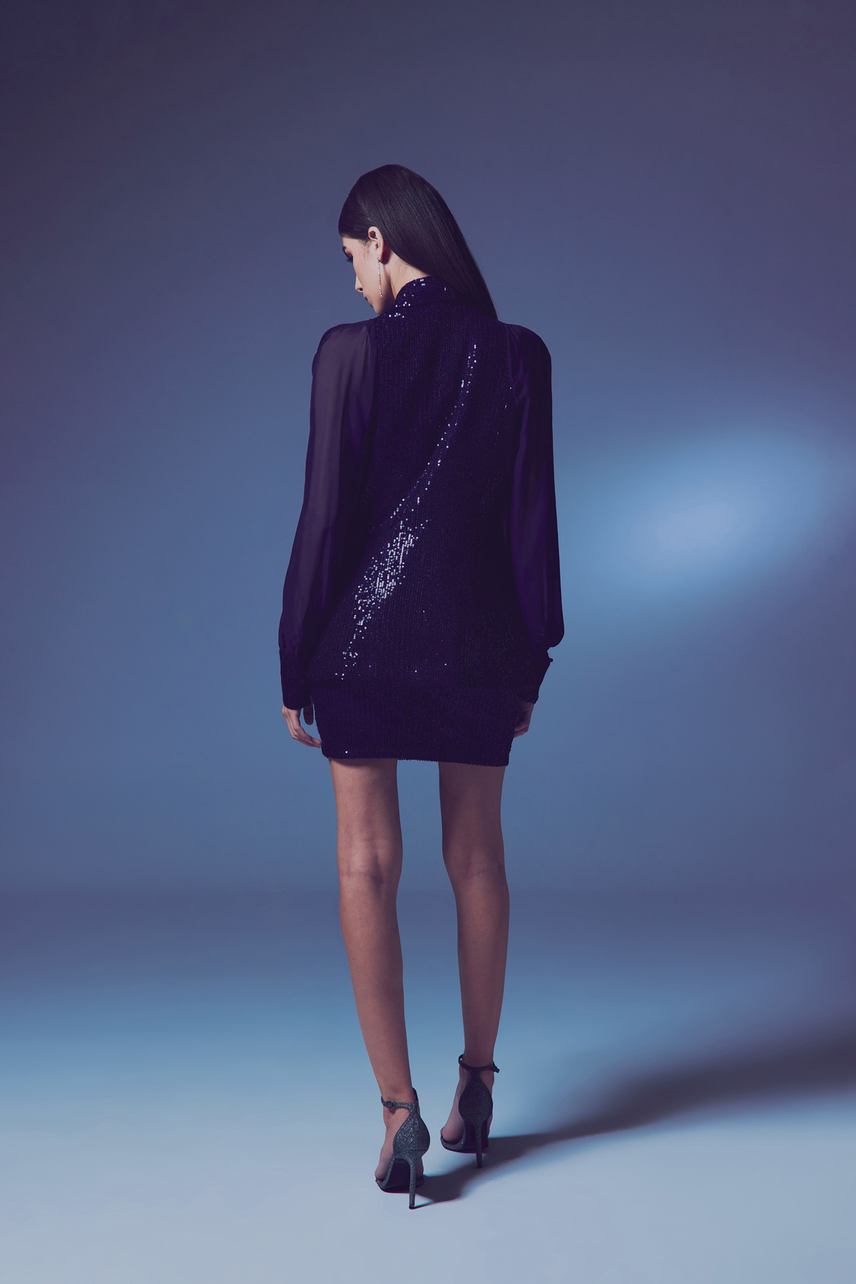 Şifon Kollu Payet Ceket - Lacivert