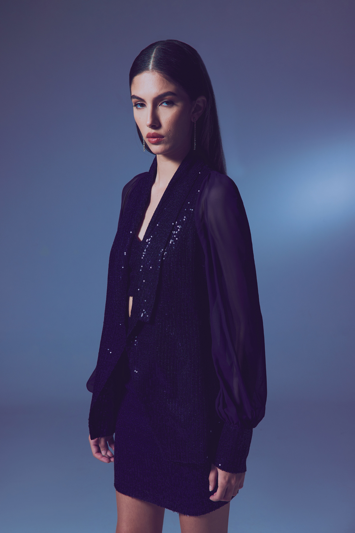 Şifon Kollu Payet Ceket - Lacivert