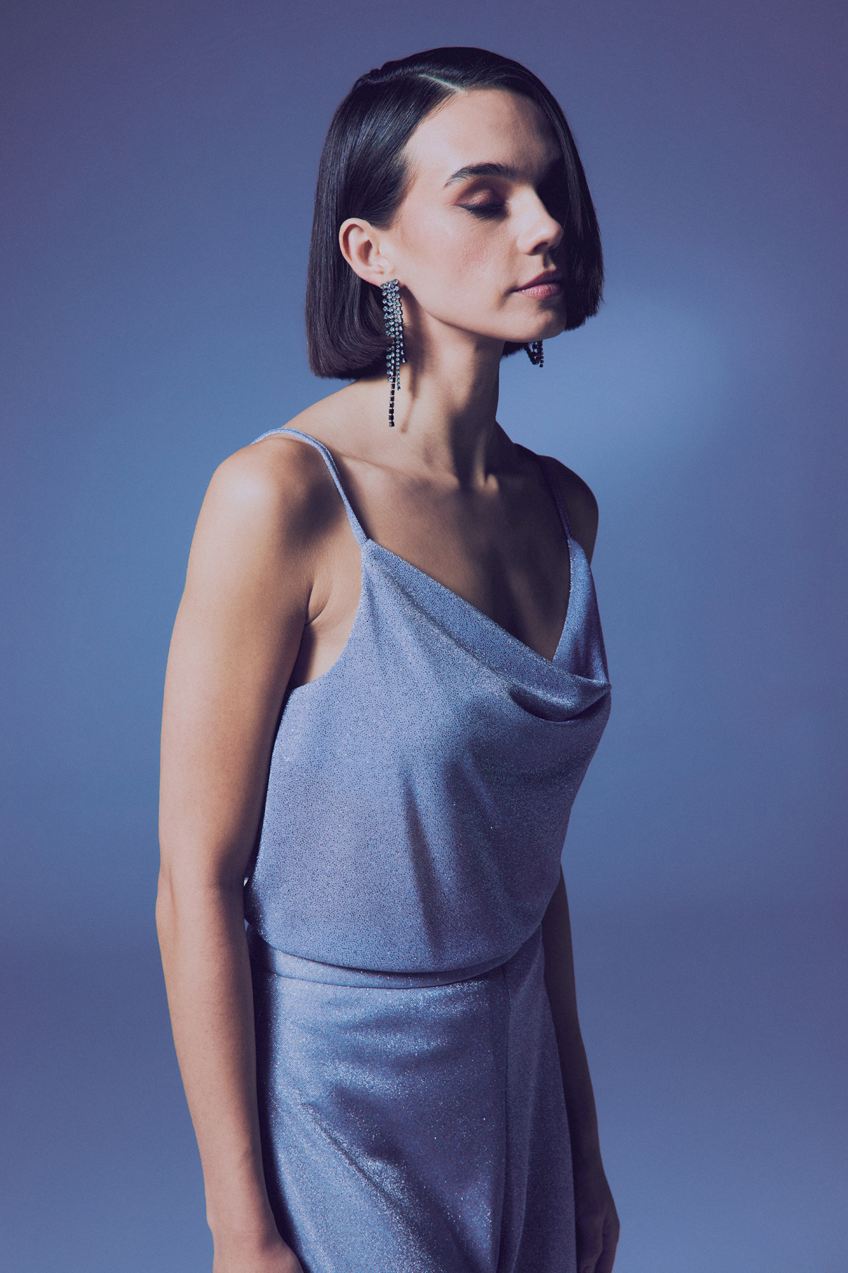 Simli Degaje Yaka Bluz - Gümüş