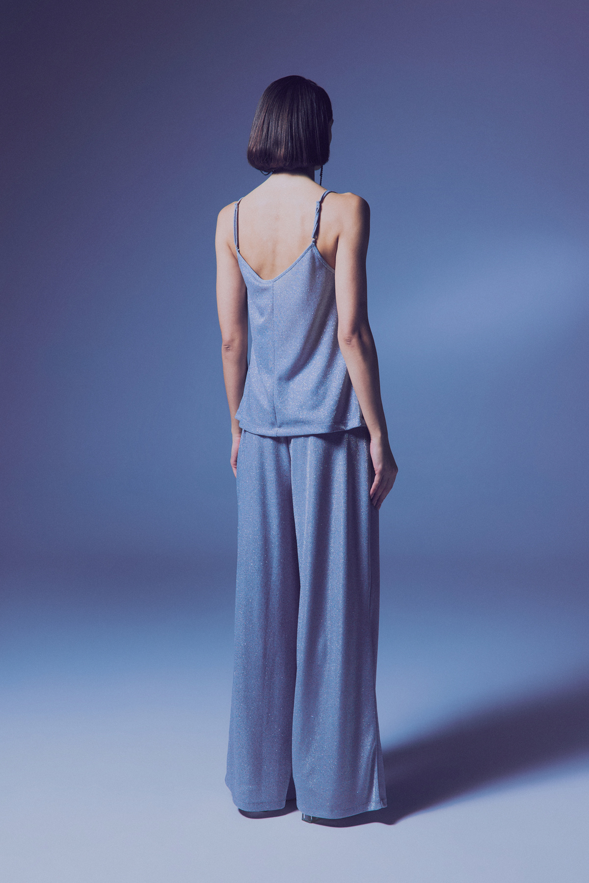 Simli Degaje Yaka Bluz - Gümüş