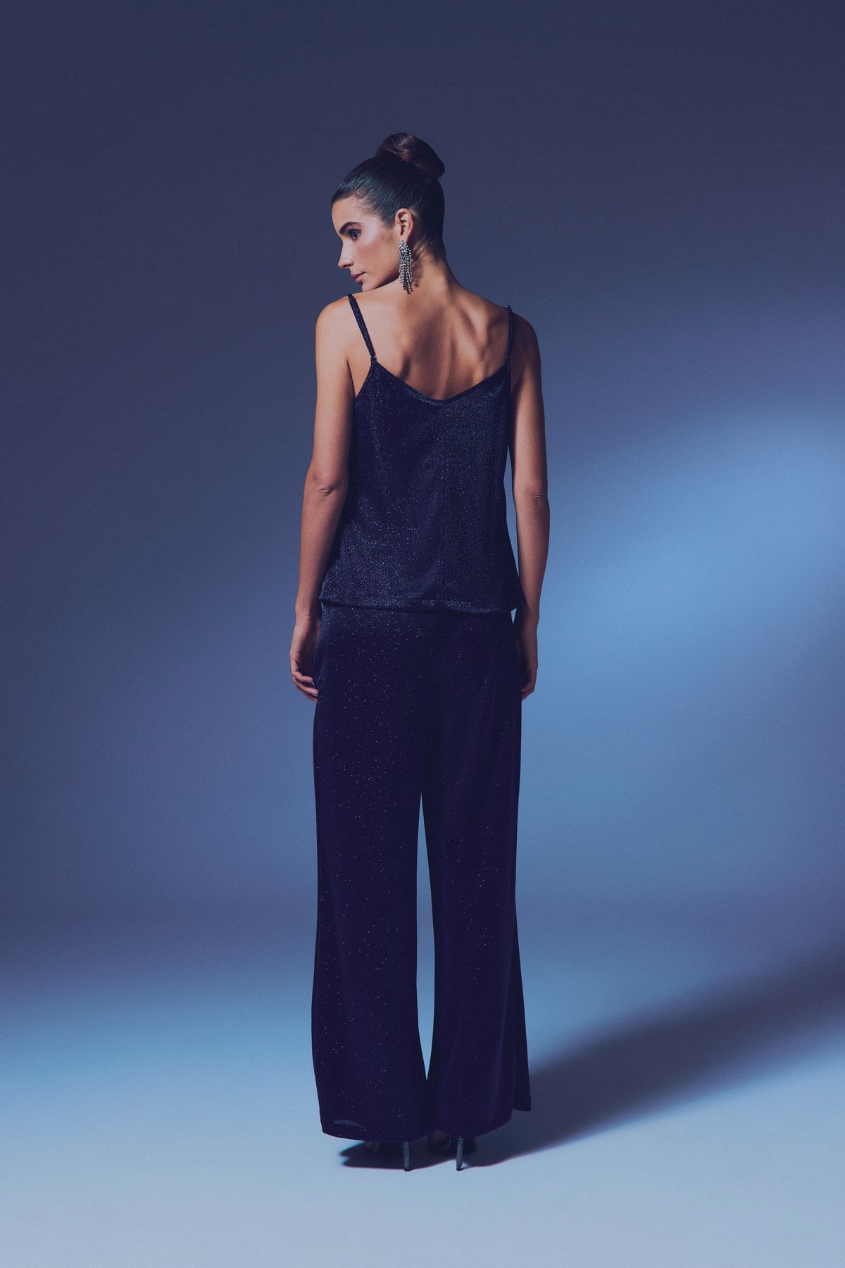 Glittery Cowl Neck Blouse - BLUE