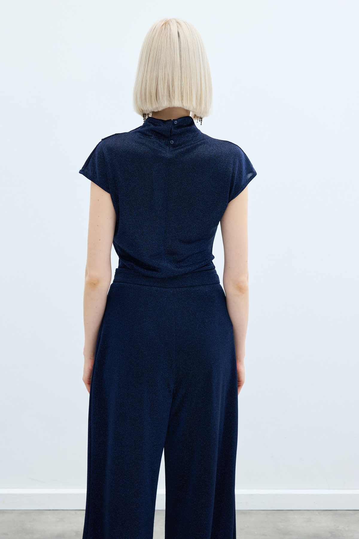 Simli Dik Yaka Bodysuit - Lacivert
