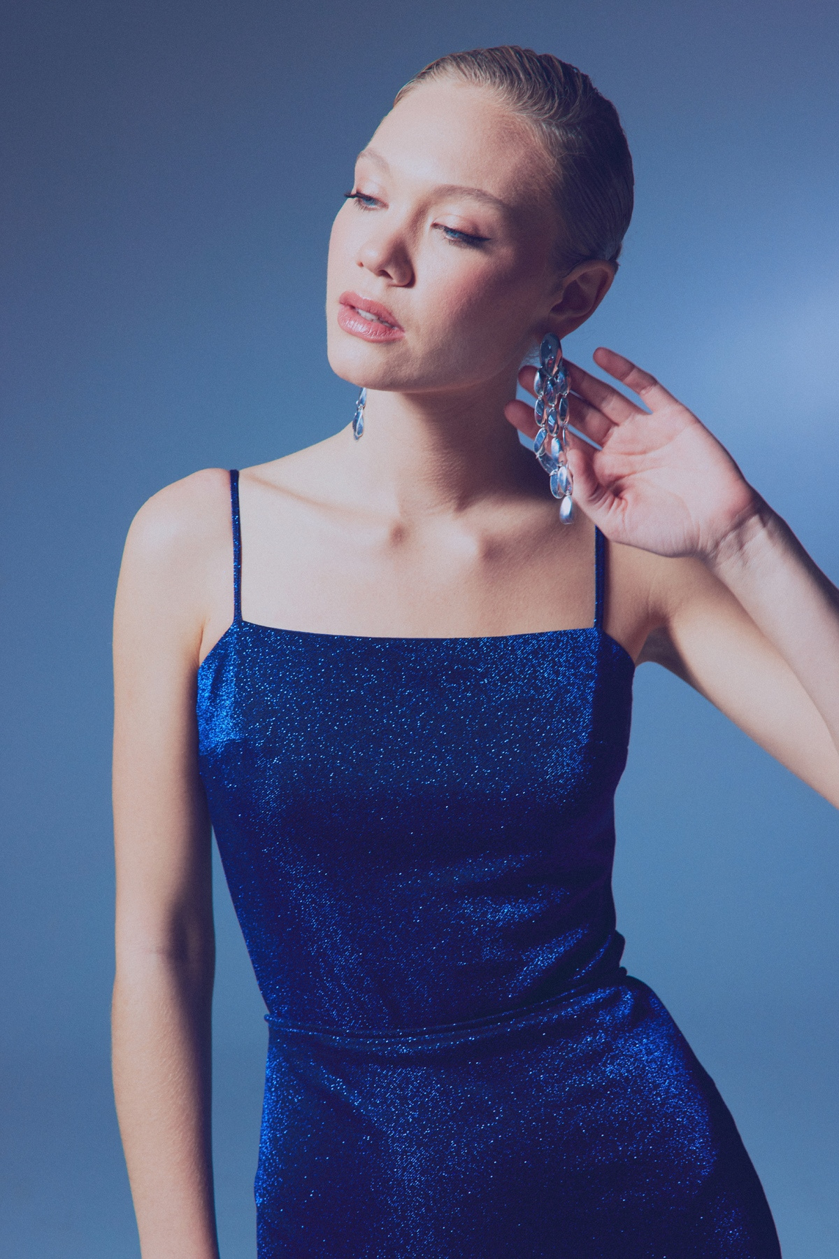 Simli İp Askılı Bodysuit - SAX MAVİ