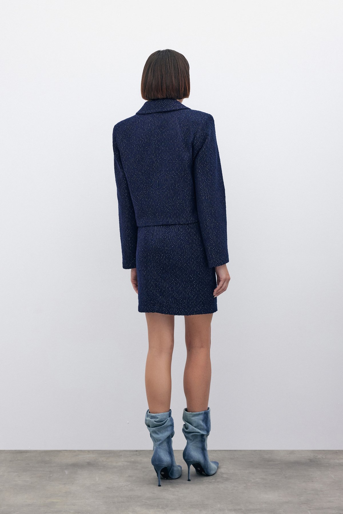 Simli Kısa Tüvit Ceket - LACİVERT