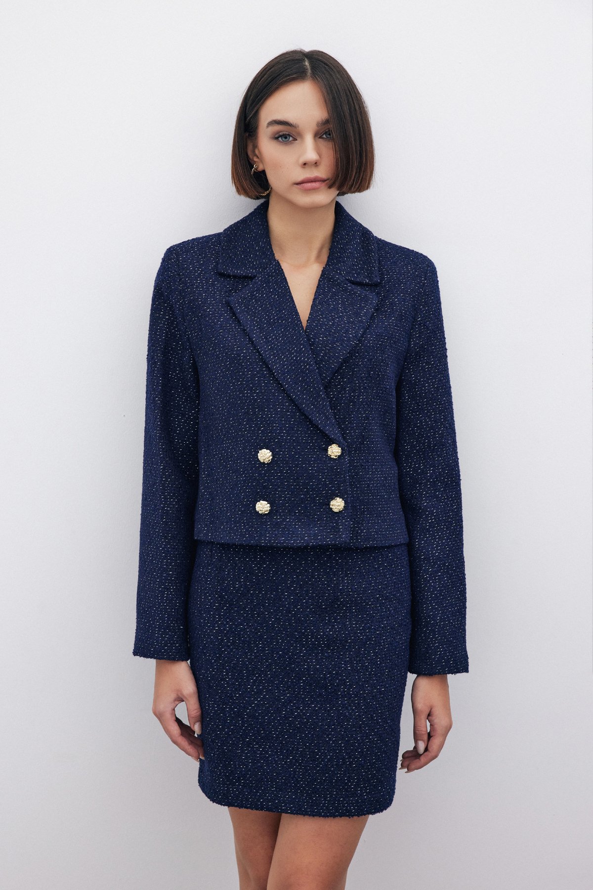 Simli Kısa Tüvit Ceket - LACİVERT