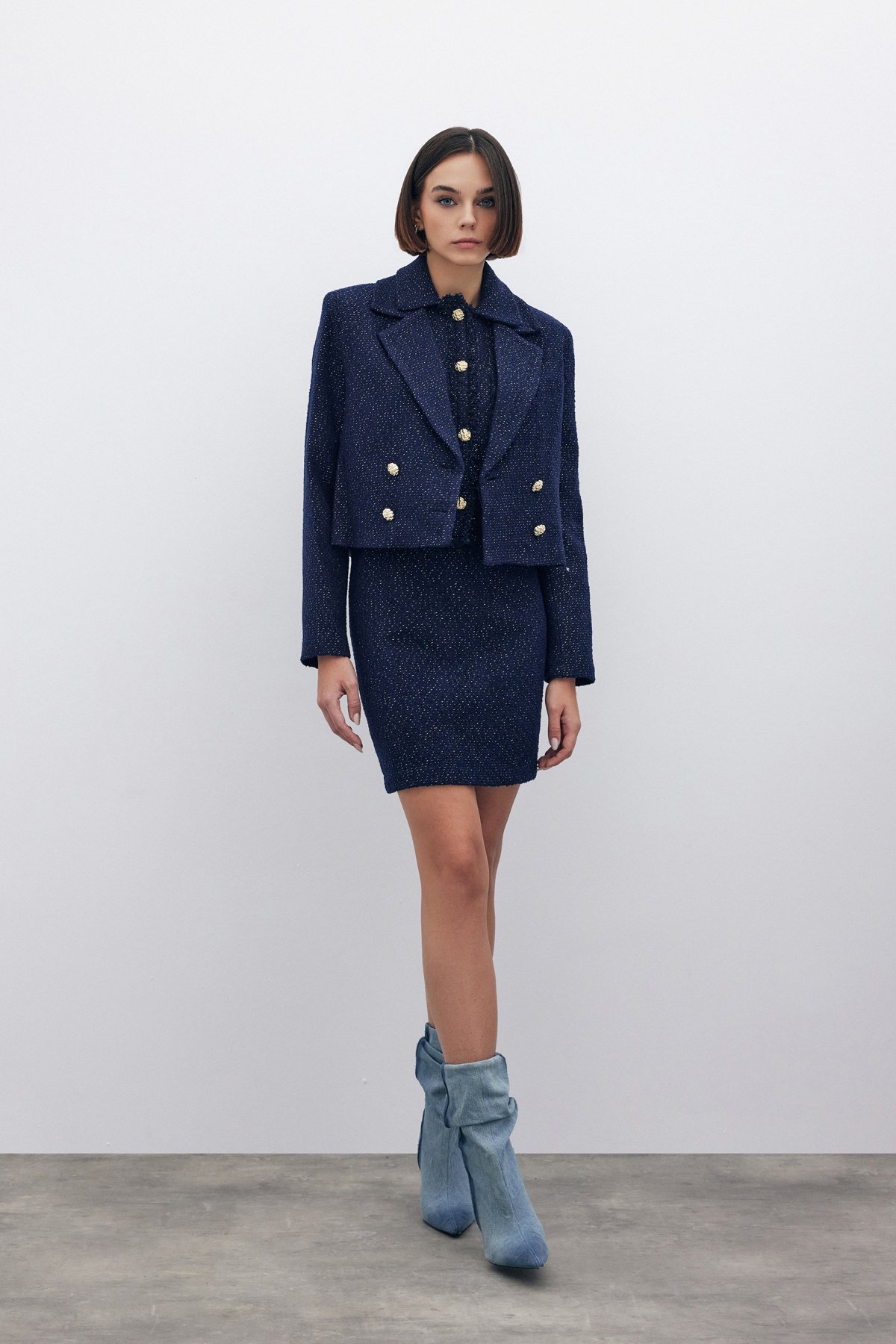 Simli Kısa Tüvit Ceket - LACİVERT