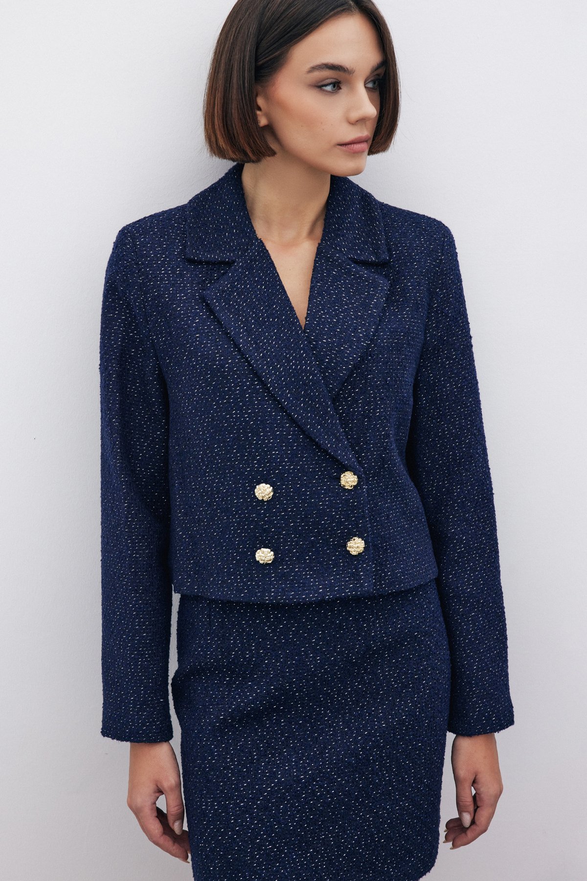 Simli Kısa Tüvit Ceket - LACİVERT