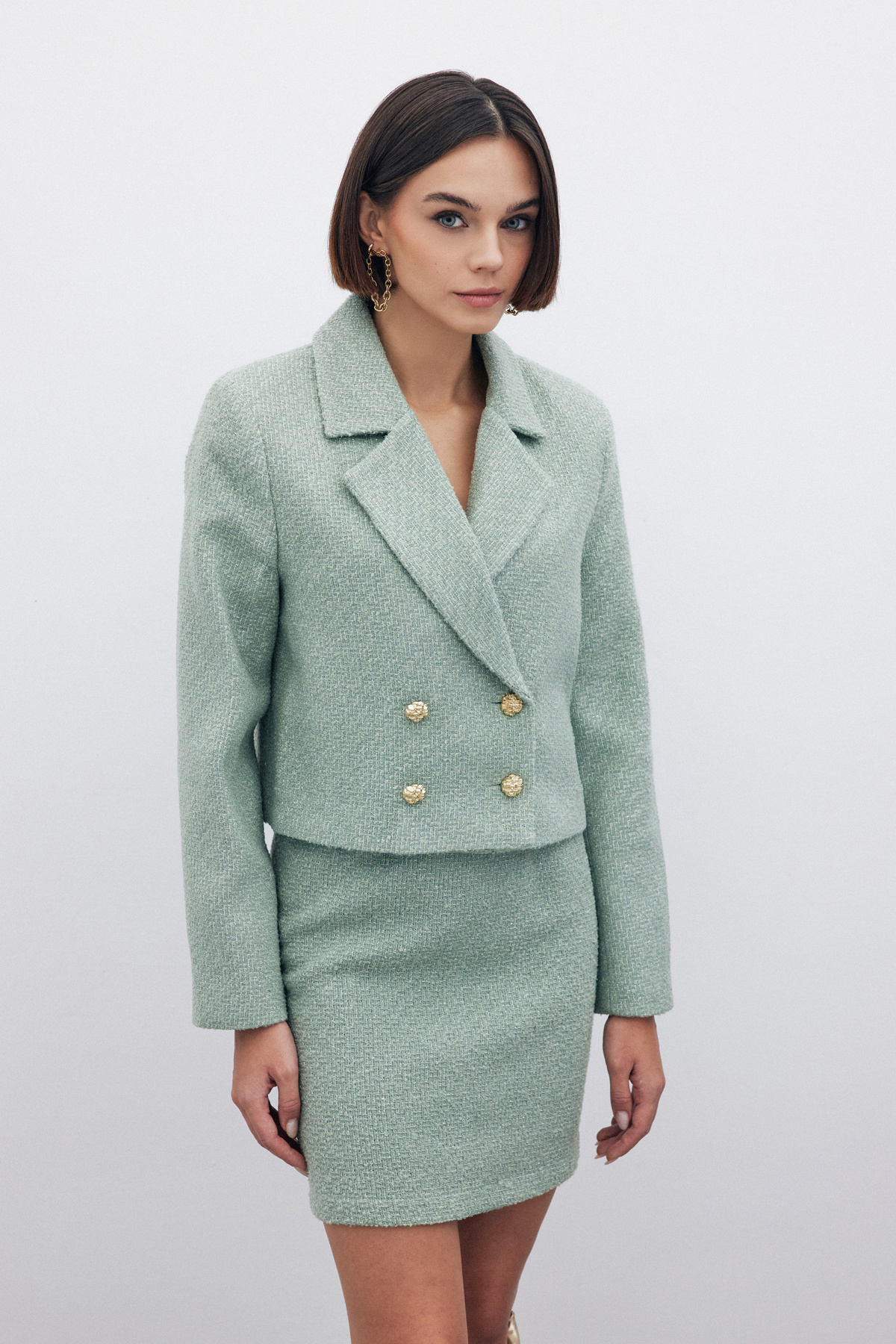 Simli Kısa Tüvit Ceket - MİNT