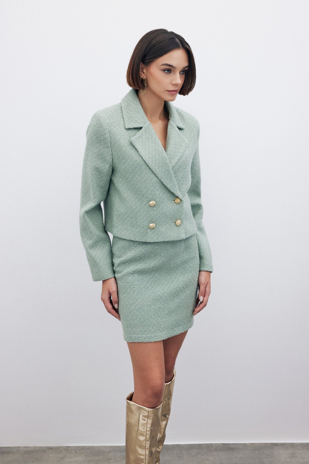 Simli Kısa Tüvit Ceket - MİNT