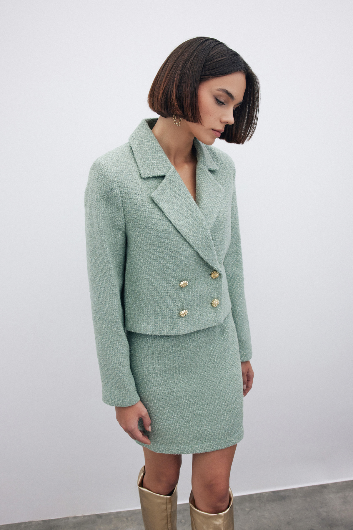 Simli Kısa Tüvit Ceket - MİNT