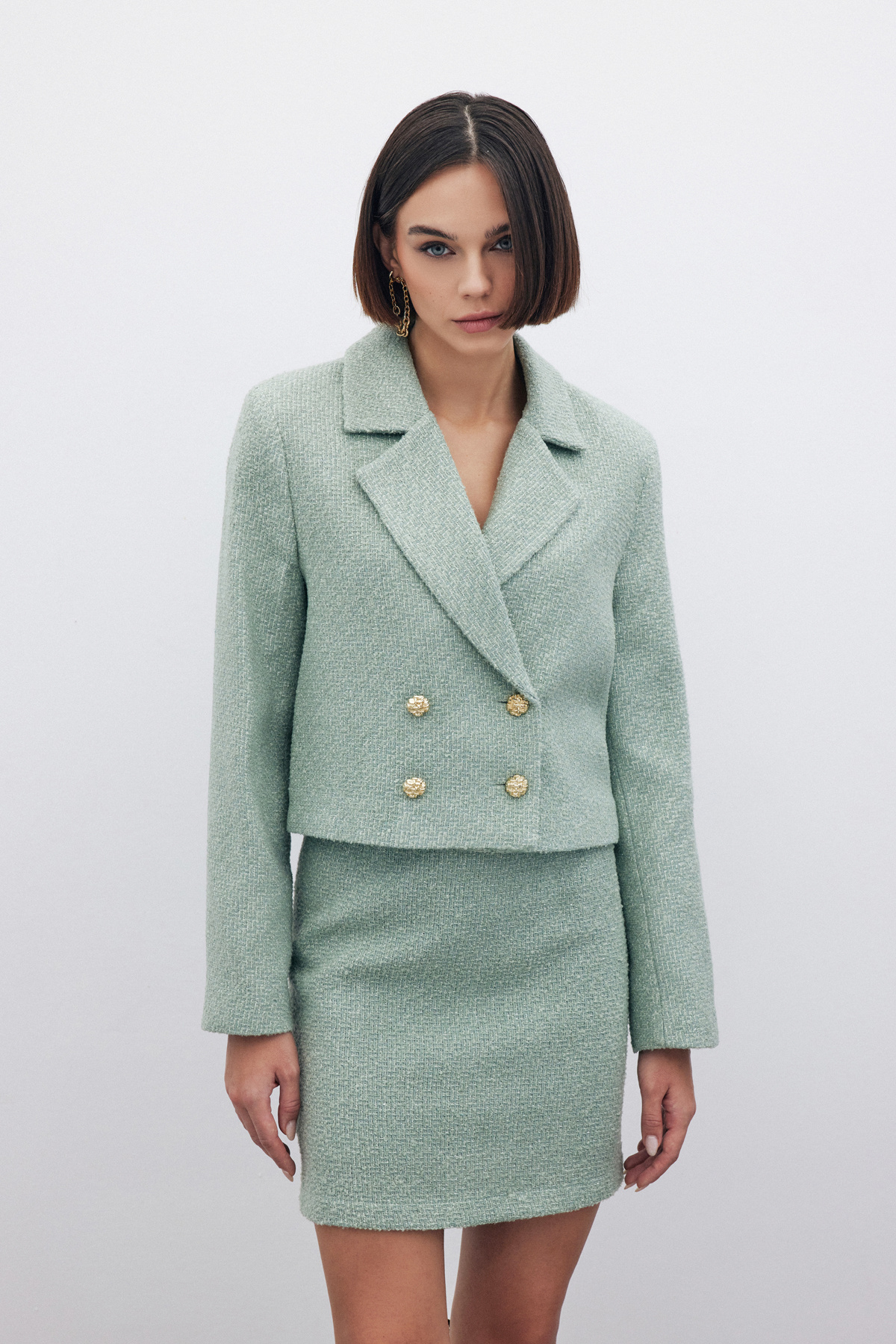 Simli Kısa Tüvit Ceket - MİNT