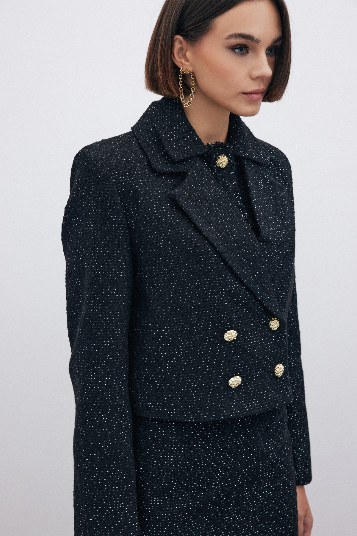 Simli Kısa Tüvit Ceket - SİYAH