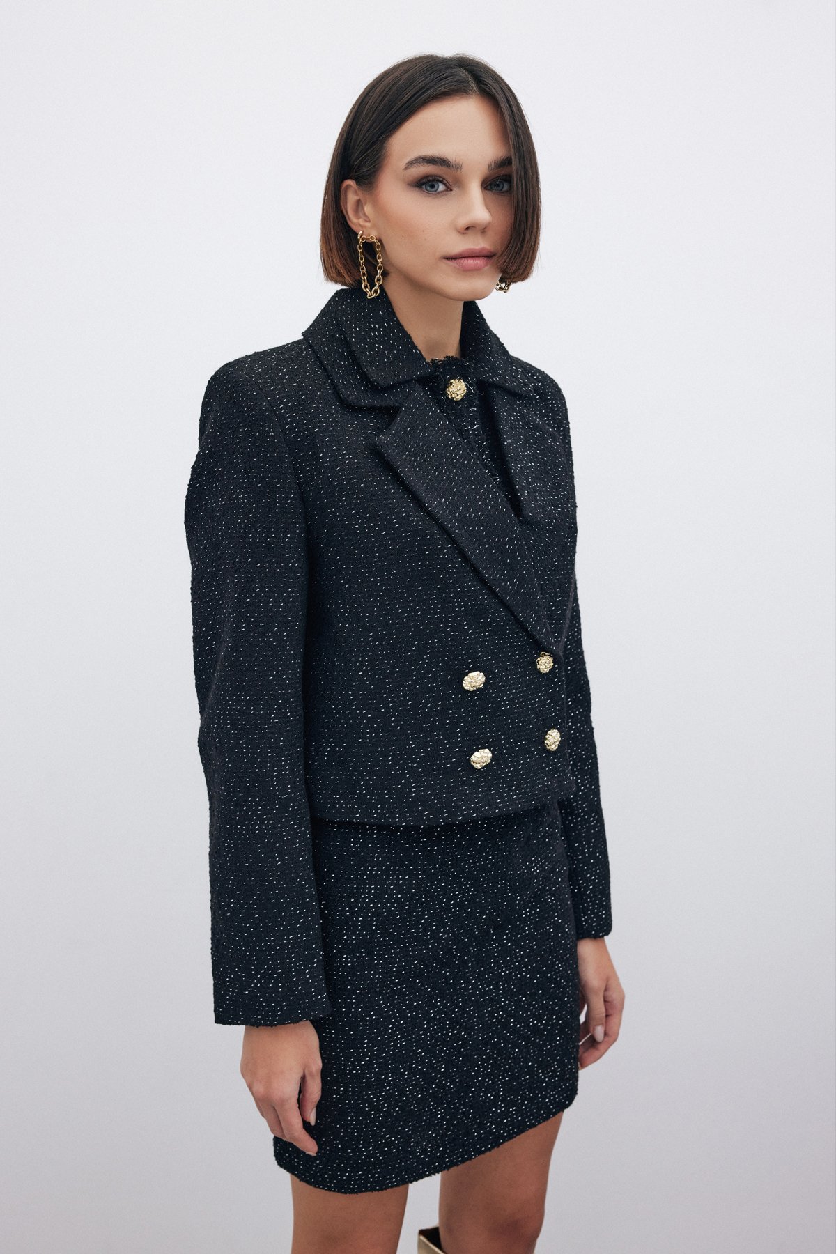 Simli Kısa Tüvit Ceket - SİYAH