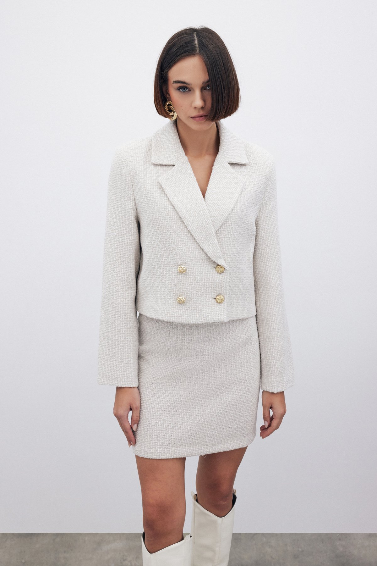 Simli Kısa Tüvit Ceket - TAŞ