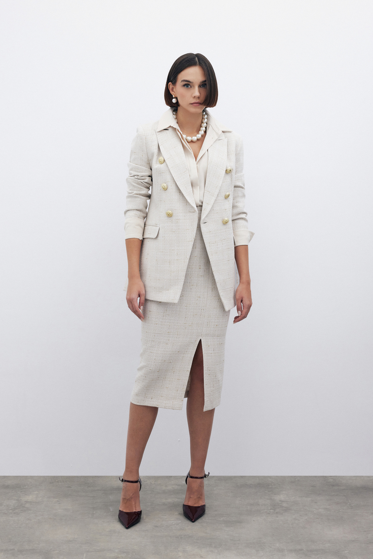 Simli Midi Boy Tüvit Etek - BEJ