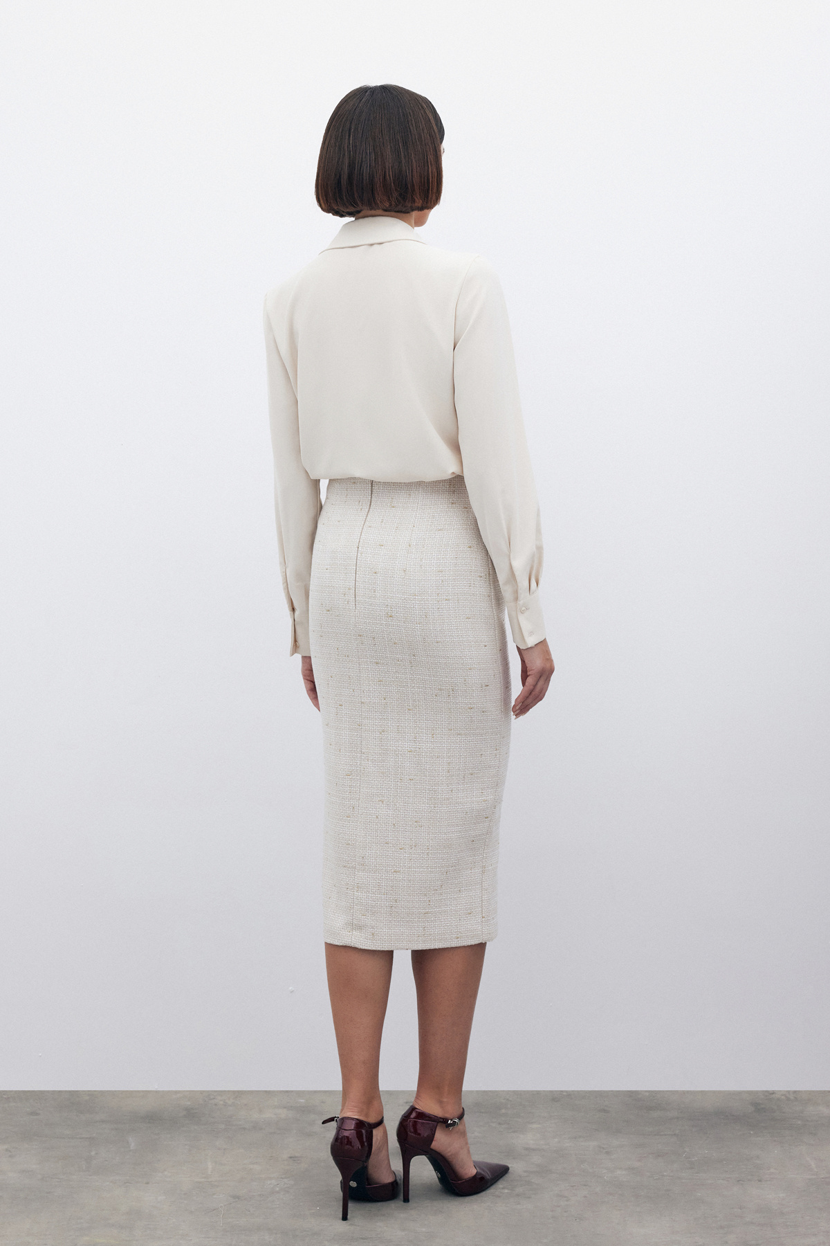 Simli Midi Boy Tüvit Etek - BEJ