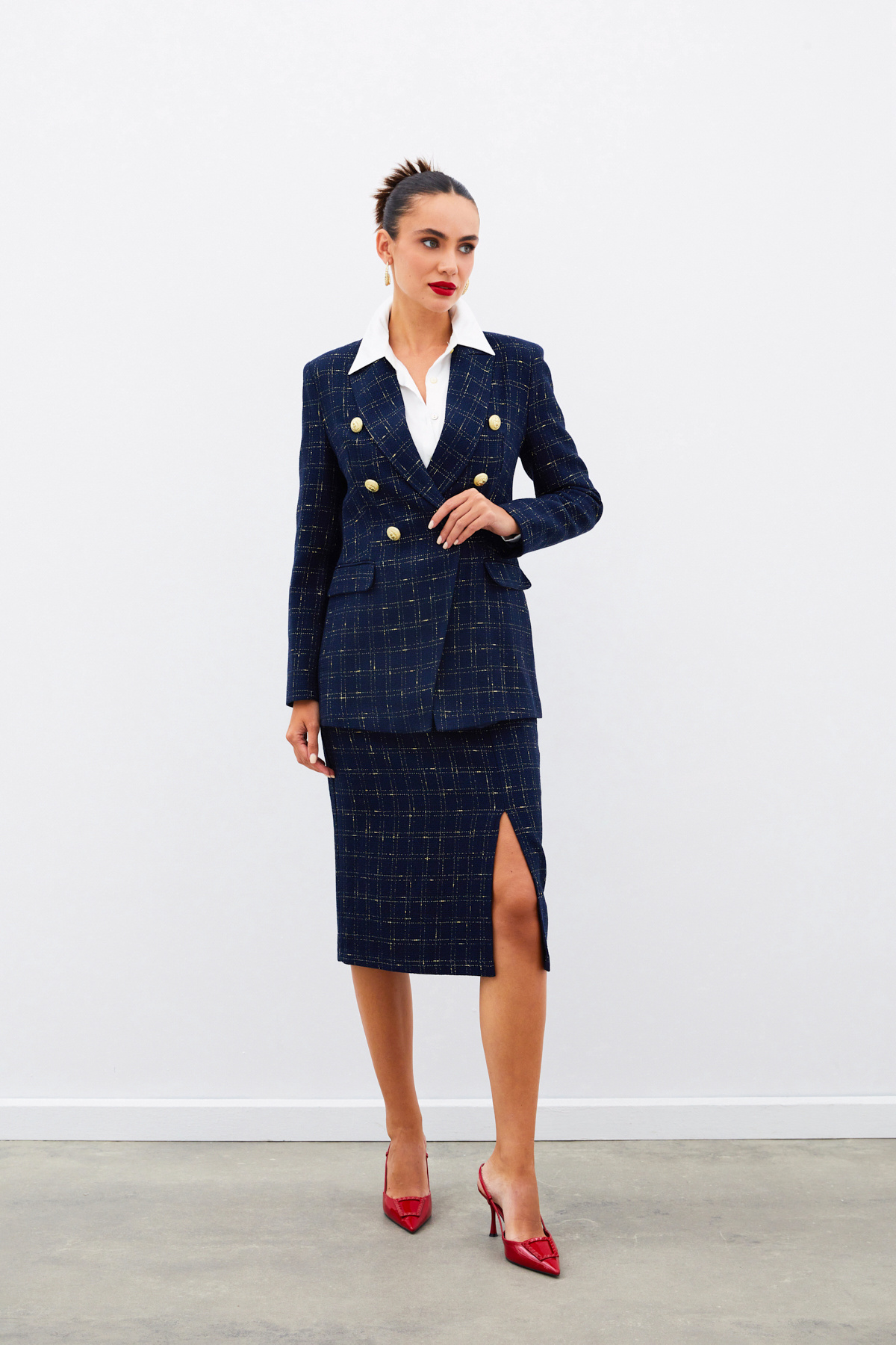 Simli Midi Boy Tüvit Etek - LACİVERT