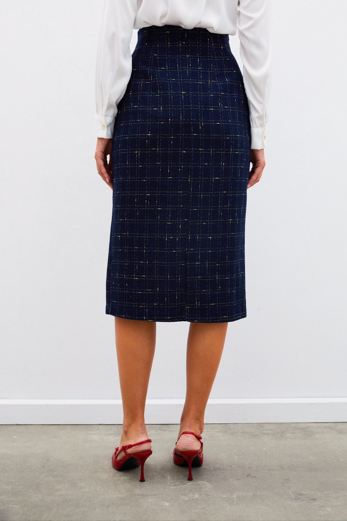 Simli Midi Boy Tüvit Etek - LACİVERT