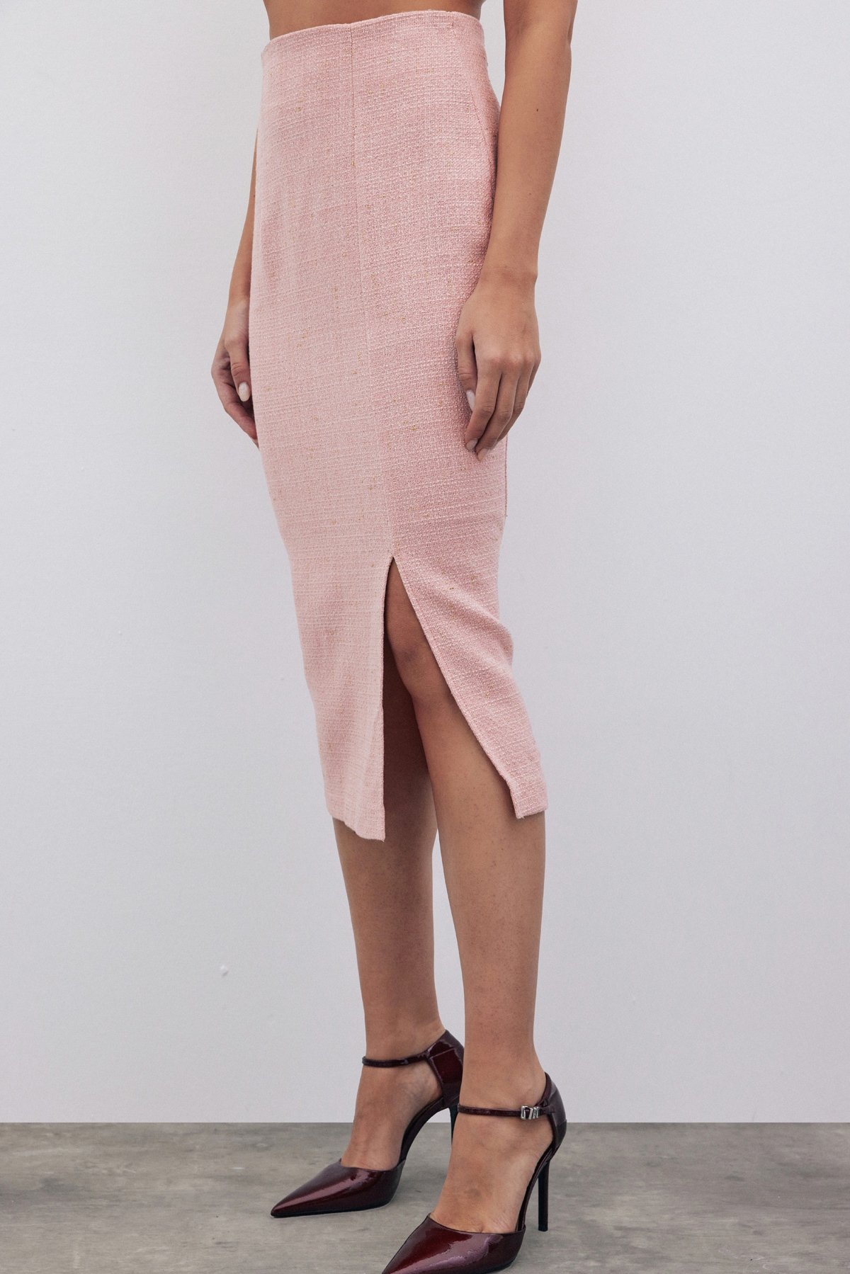 Simli Midi Boy Tüvit Etek - PUDRA