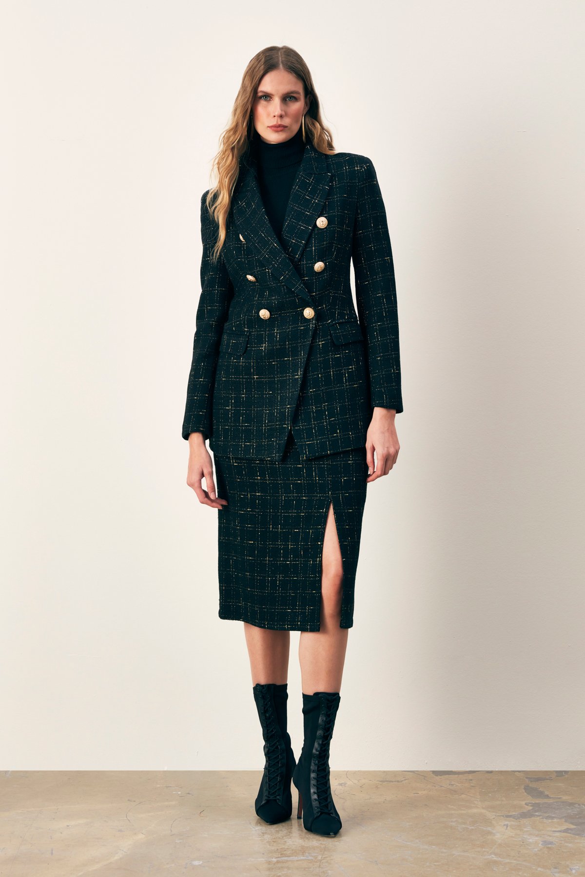 Simli Midi Boy Tüvit Etek - SİYAH