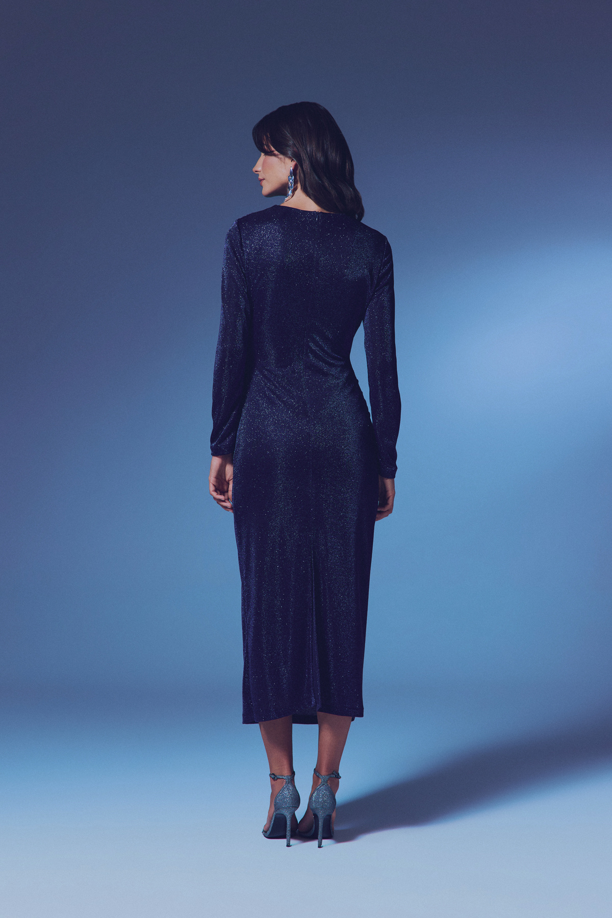 Simli Midi Elbise - LACİVERT