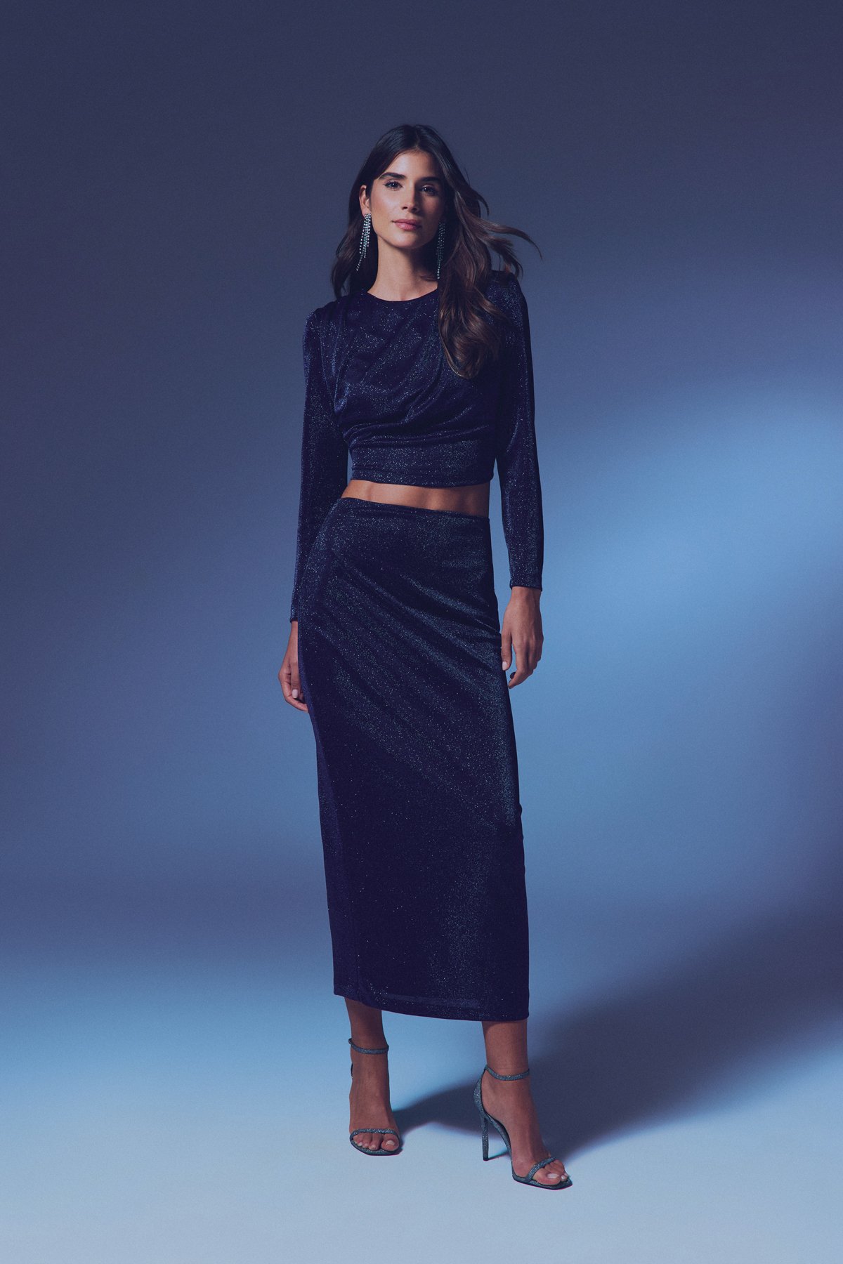 Glittery Midi Skirt - BLUE