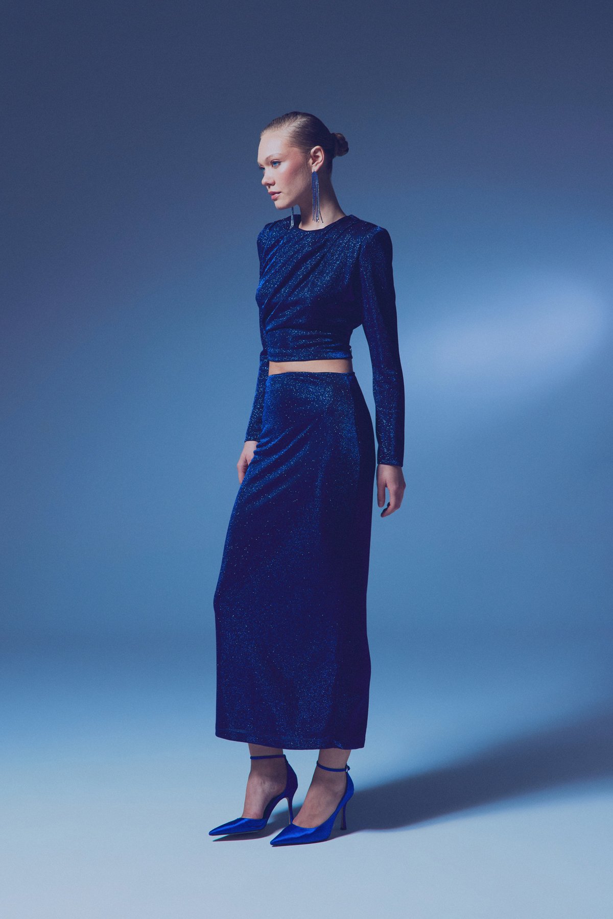 Simli Midi Etek - SAX MAVİ