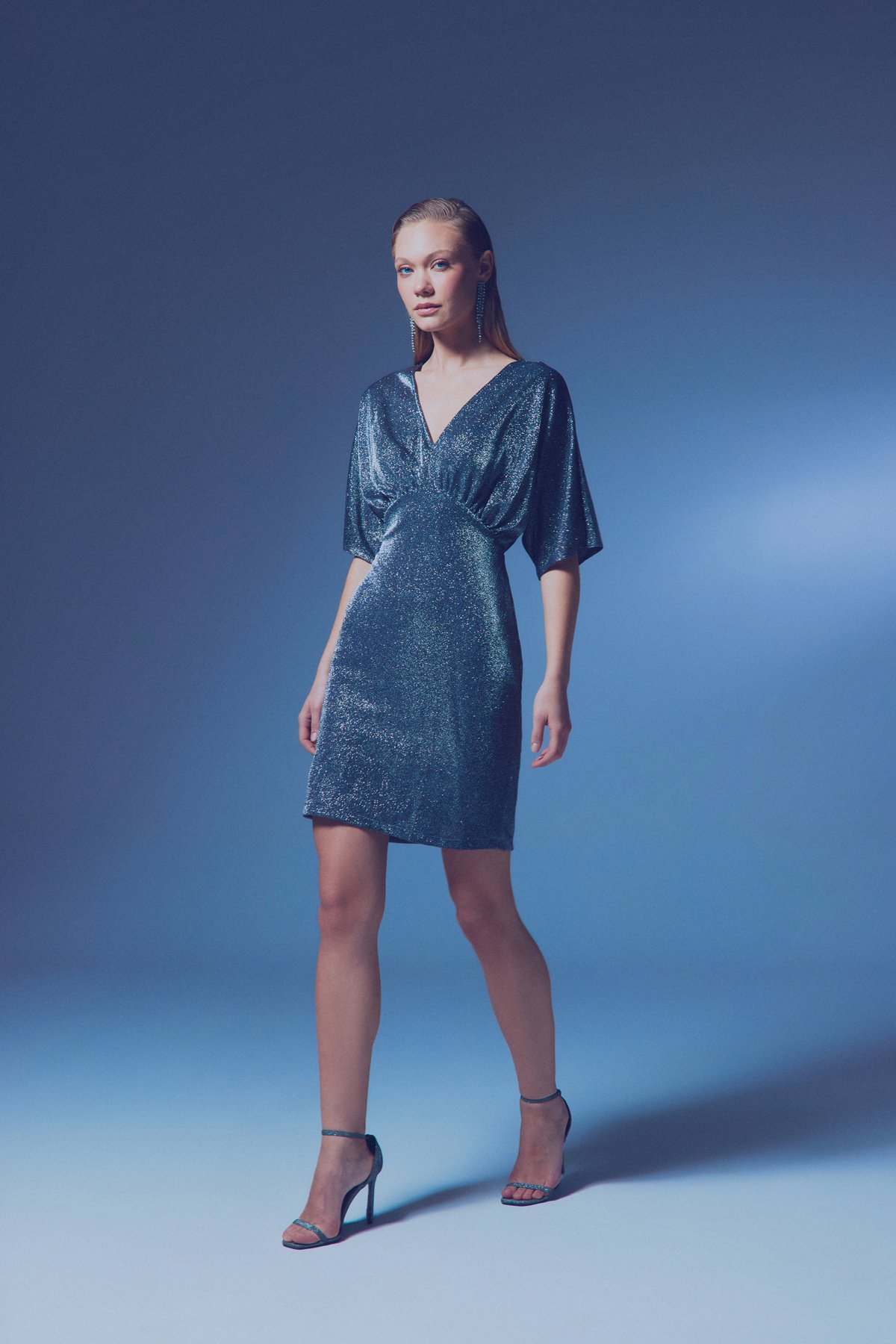 Simli Mini Elbise - ANTRASİT