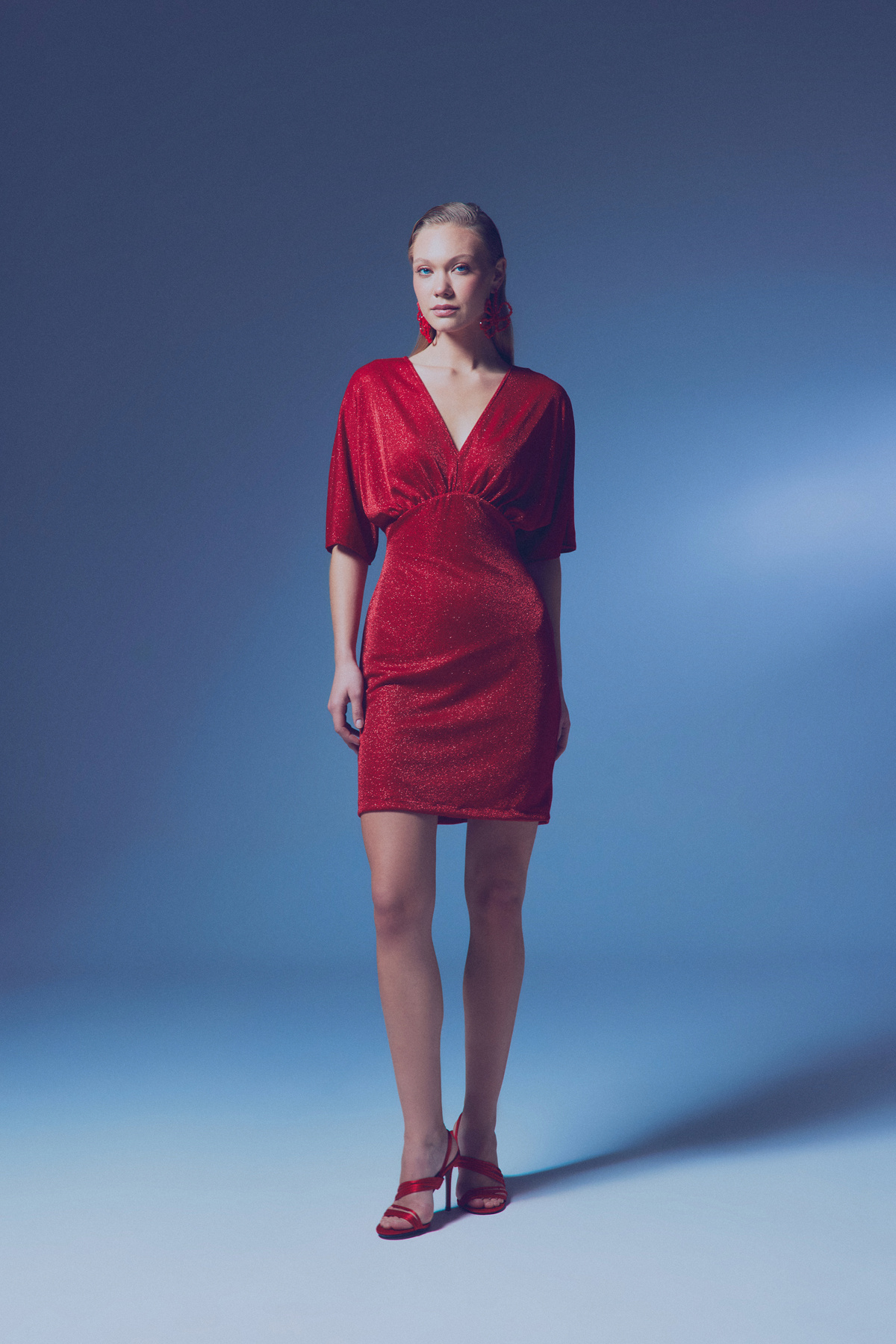 Simli Mini Elbise - KIRMIZI