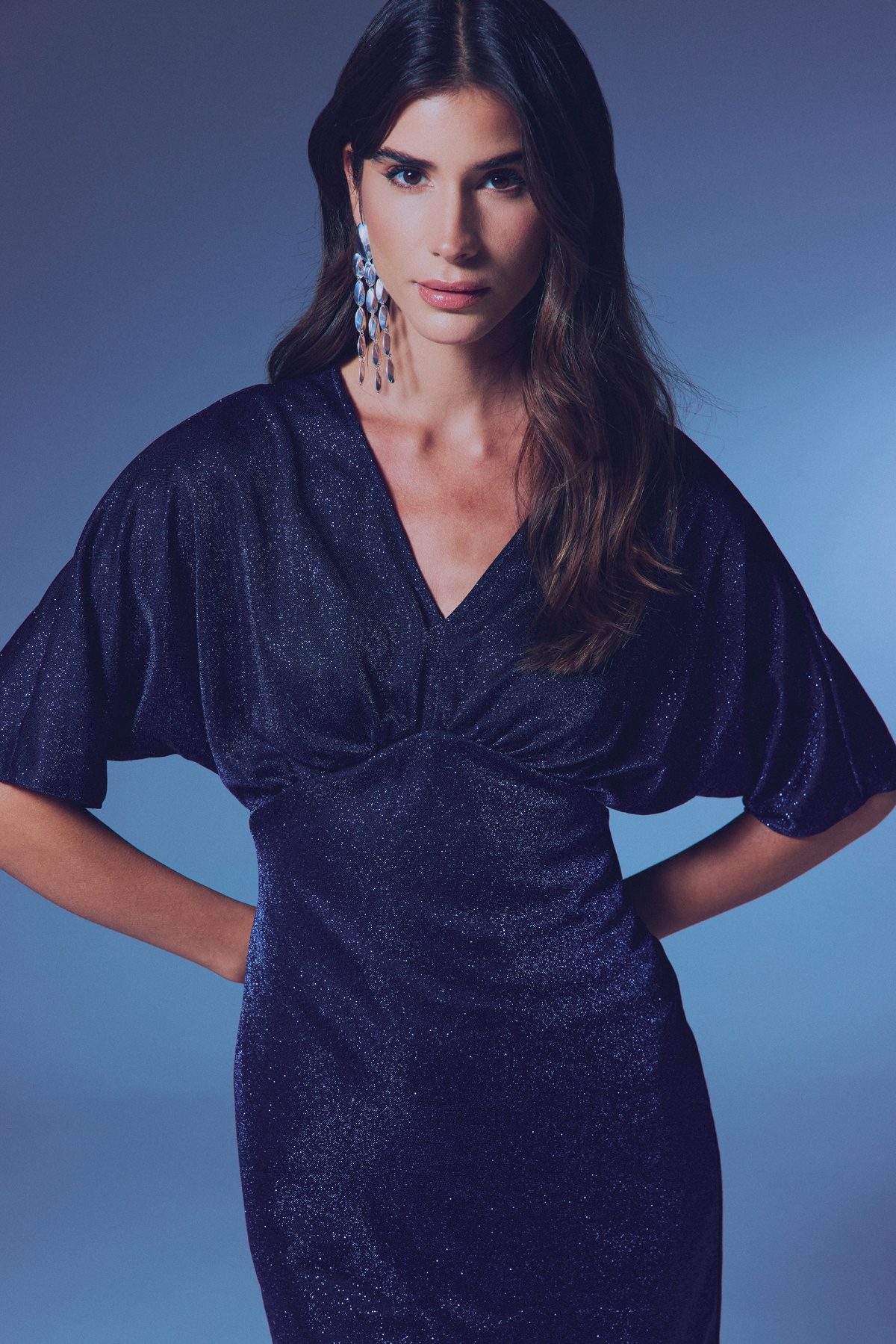 Simli Mini Elbise - LACİVERT