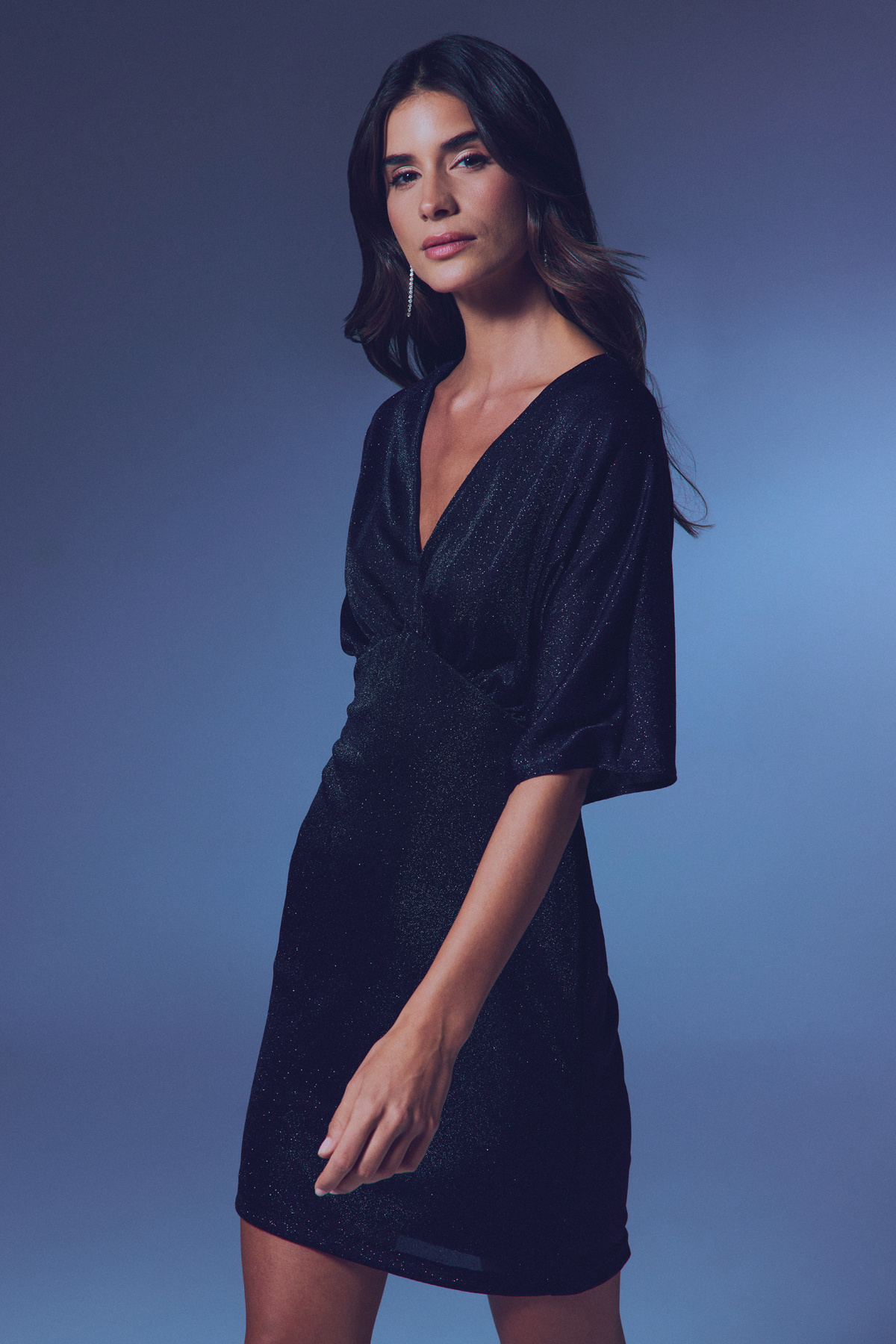 Simli Mini Elbise - SİYAH