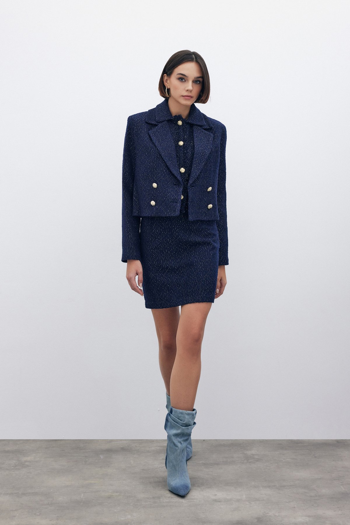 Simli Mini Tüvit Etek - LACİVERT