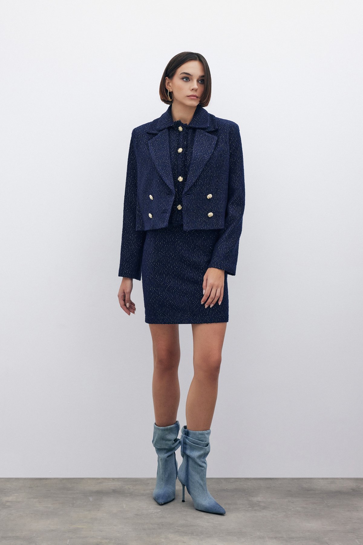 Simli Mini Tüvit Etek - LACİVERT