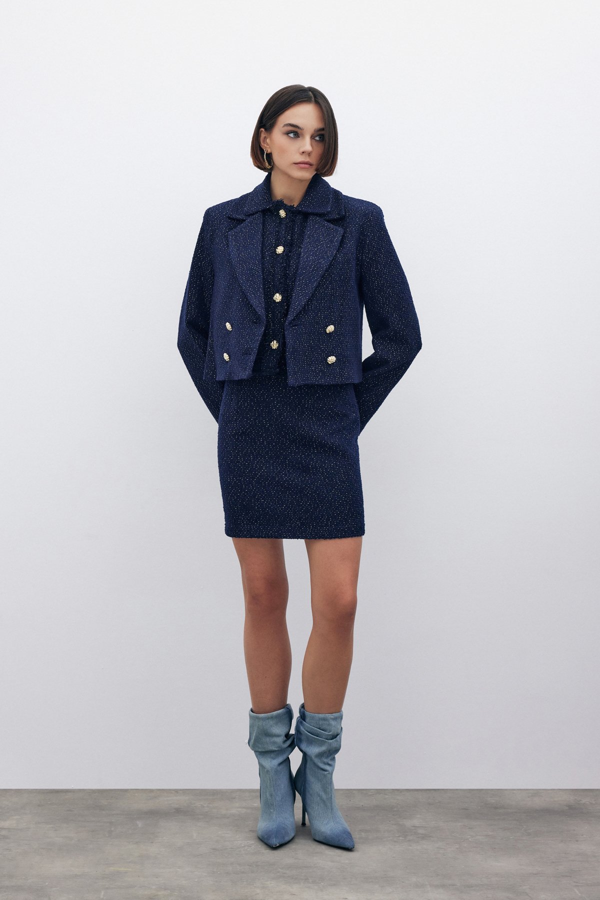 Simli Mini Tüvit Etek - LACİVERT