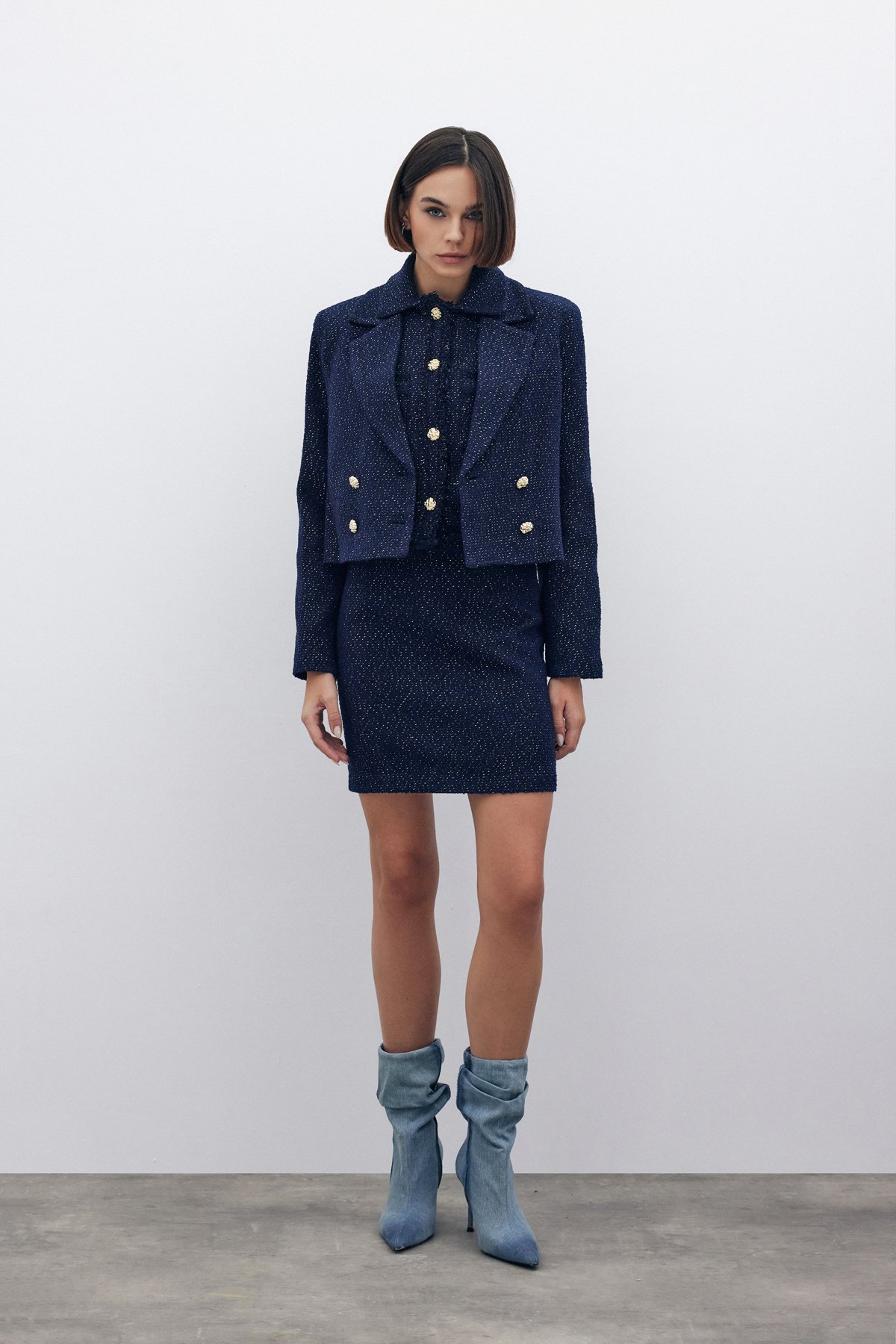 Simli Mini Tüvit Etek - LACİVERT