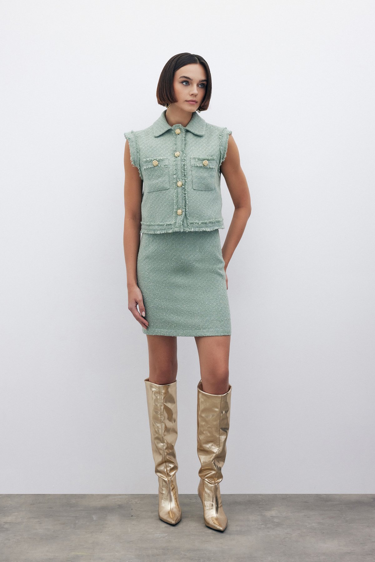 Simli Mini Tüvit Etek - MİNT