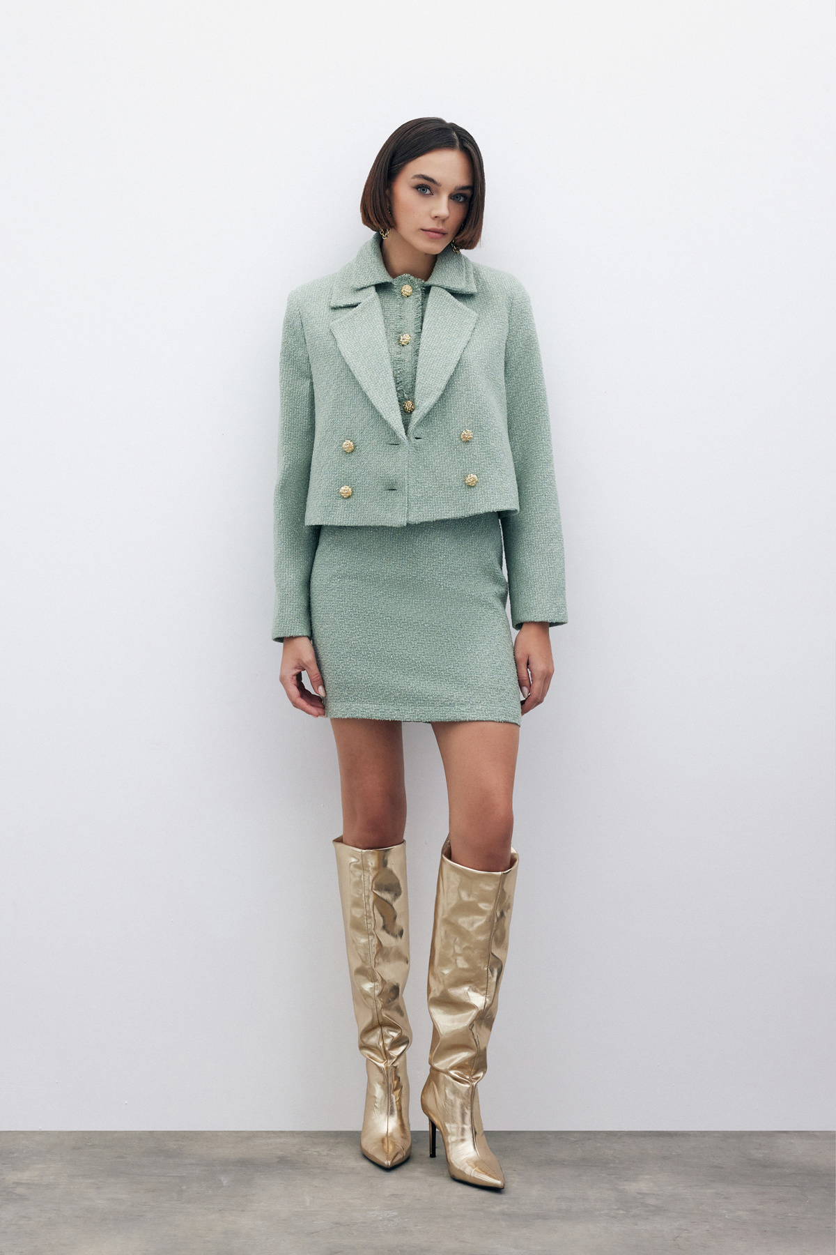 Simli Mini Tüvit Etek - MİNT