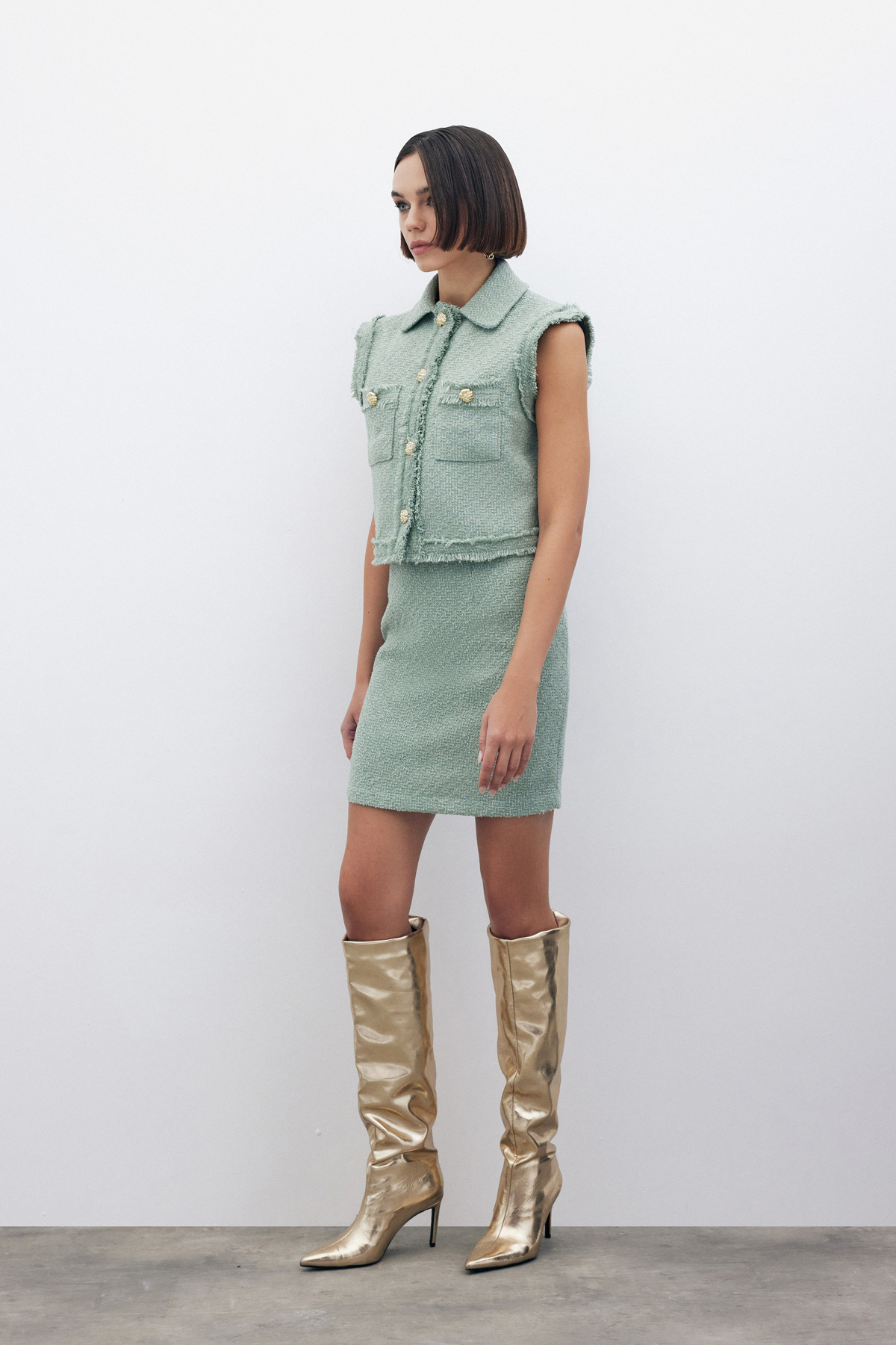 Simli Mini Tüvit Etek - MİNT