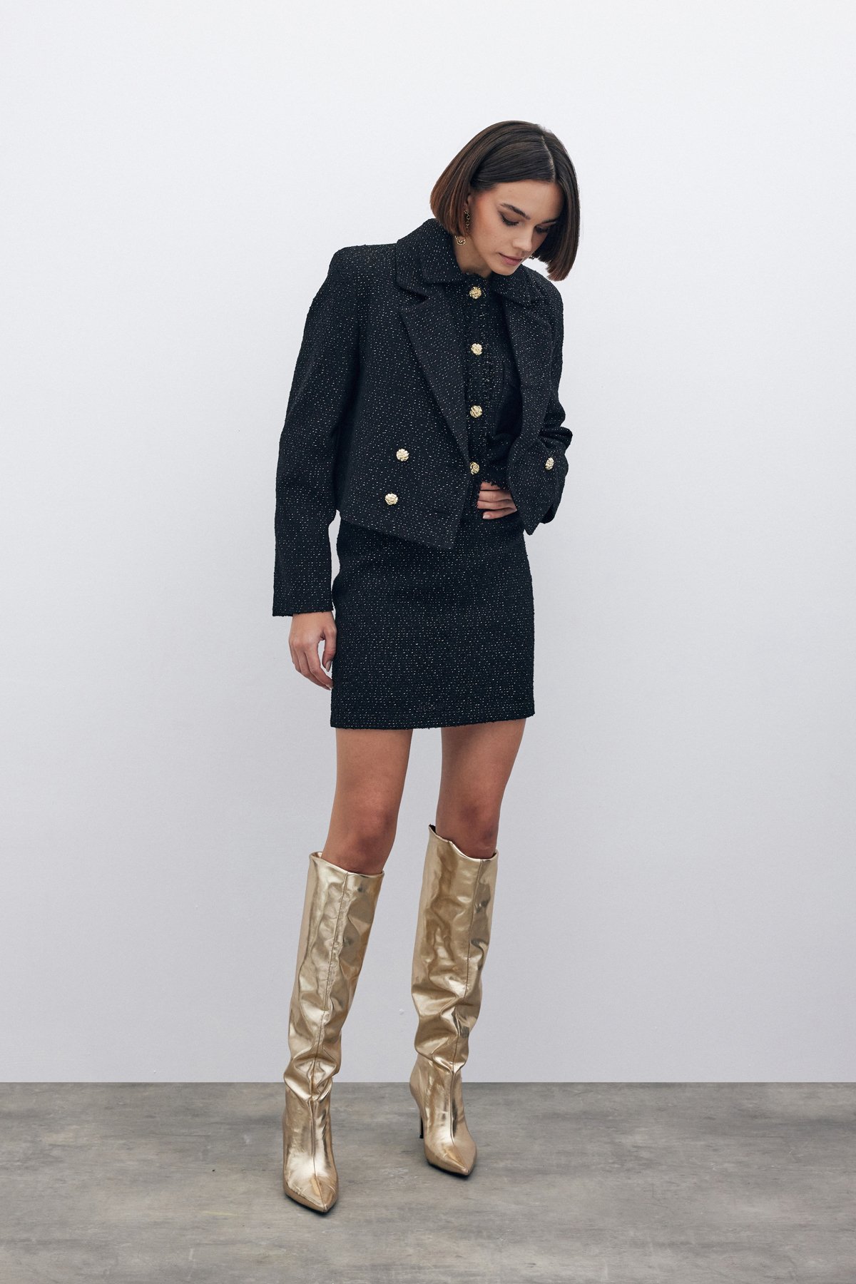 Simli Mini Tüvit Etek - SİYAH